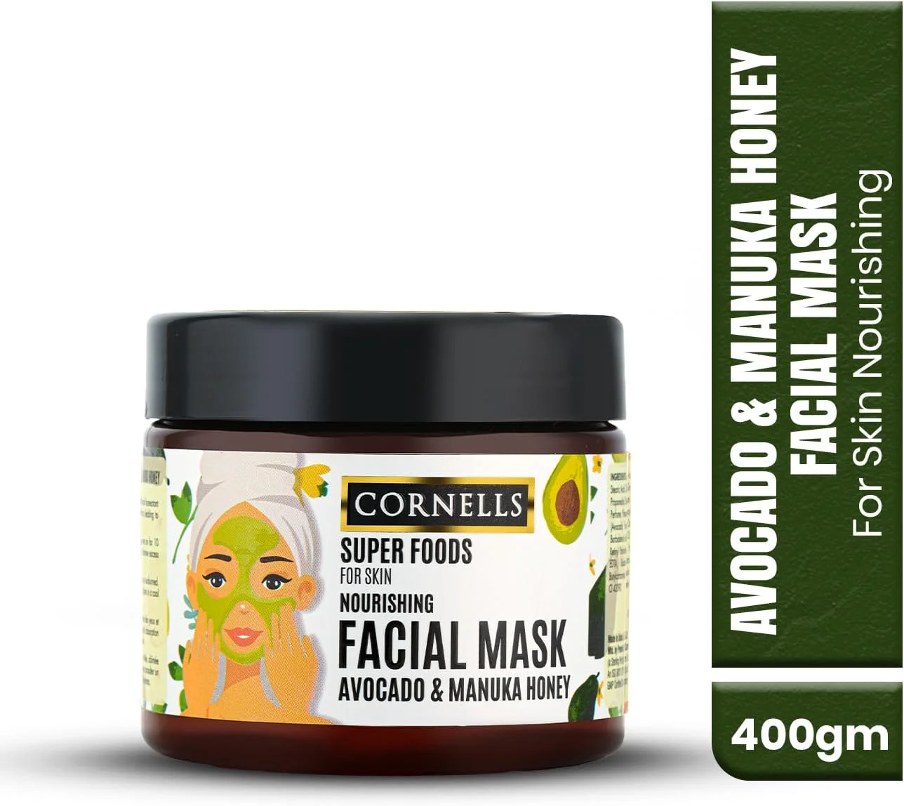 ماسک صورت آووکادو و عسل مانوکا کورنلز سوپر فودز برای تغذیه پوست | ماسک آبرسان برای پوست سالم و احیا شده، مناسب آقایان و بانوان - 400 گرم