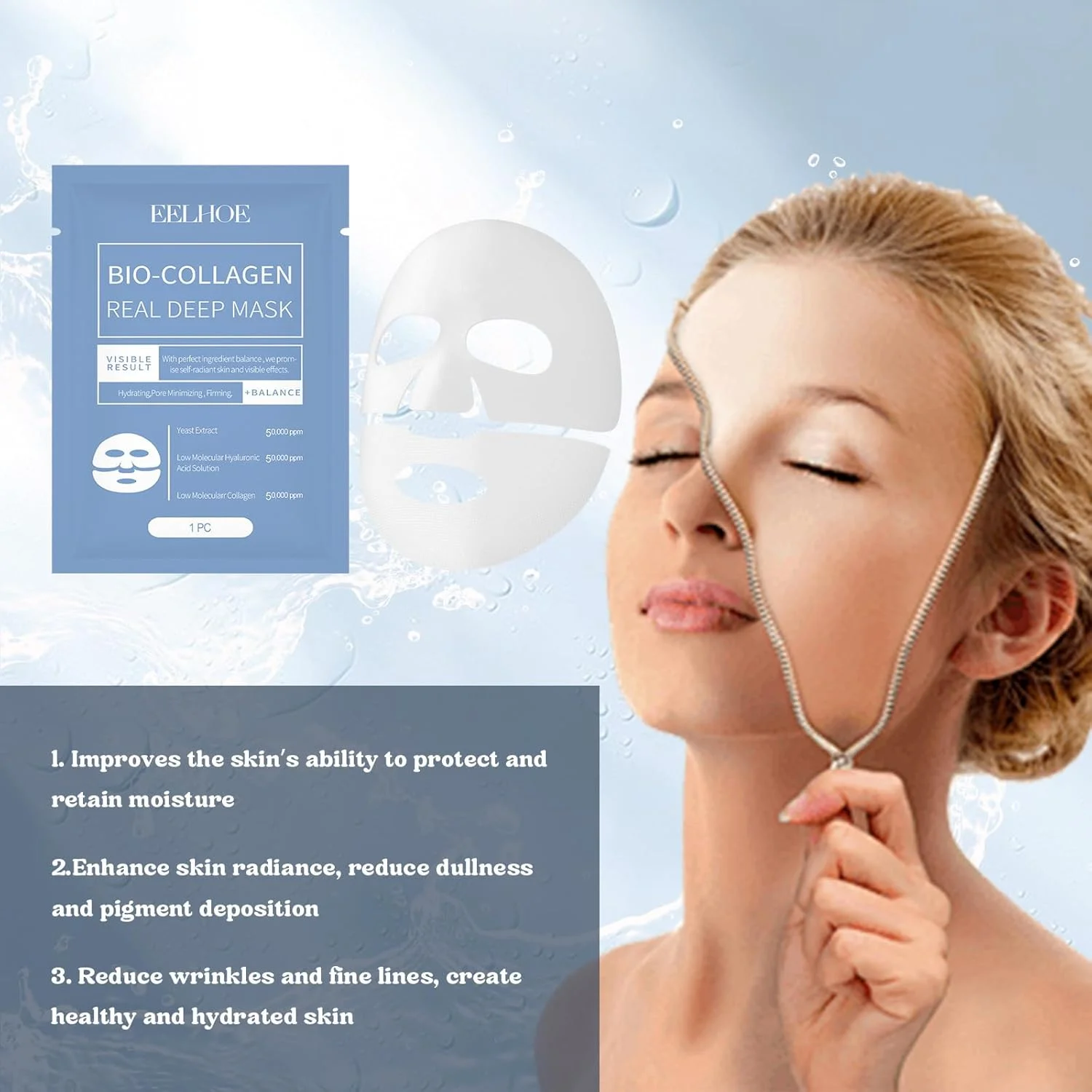 ماسک بایو کلاژن، ماسک شبانه کلاژن عمیق، ماسک شبانه بایو کلاژن برای کوچک کردن منافذ، افزایش الاستیسیته، استحکام بخشیدن، ماسک هیدروژل شبانه سفت کننده و آبرسان عمیق