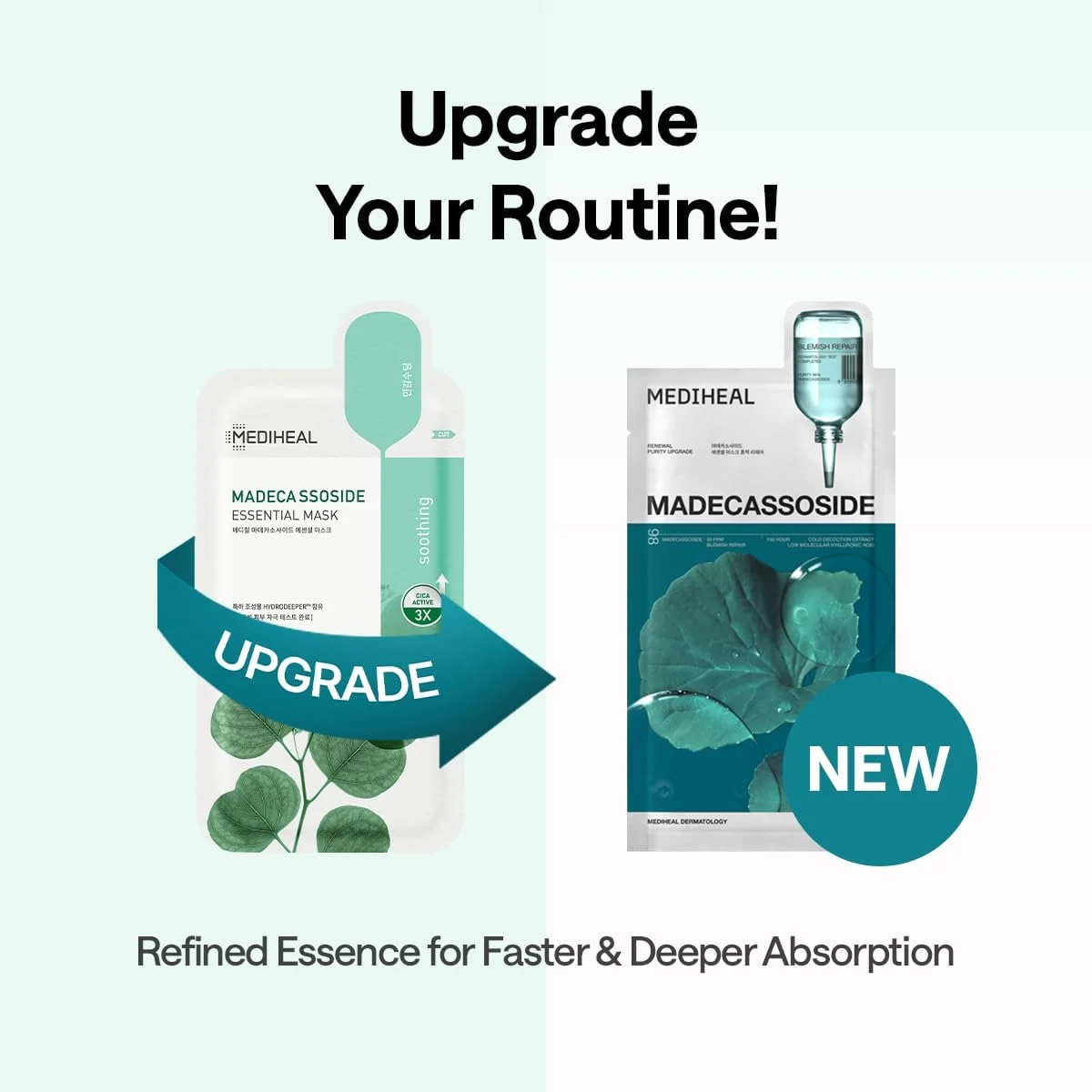 ماسک ورقه‌ای اسنشیال مادکاسوساید مدیهیل ترمیم کننده لک | 10 عدد | مادکاسوساید با خلوص 98% و هیالورونیک اسید | تقویت سد رطوبتی و مراقبت از بافت پوست