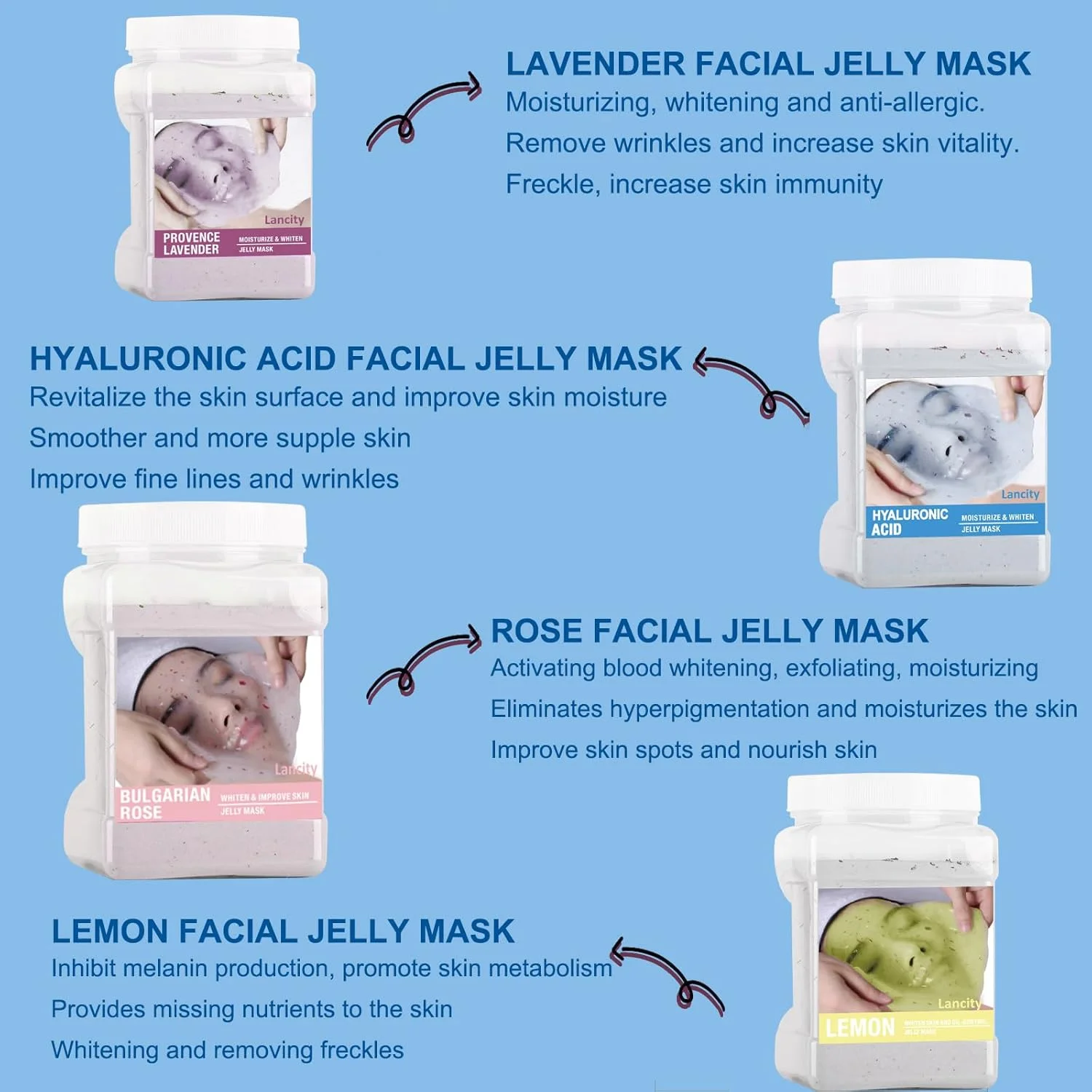 ماسک ژله ای لایه بردار صورت Lancity، پودر ژل طبیعی برای ماسک صورت، ماسک هیدروژلی حرفه ای، مرطوب کننده و آبرسان 680 میلی لیتر (اسید هیالورونیک)