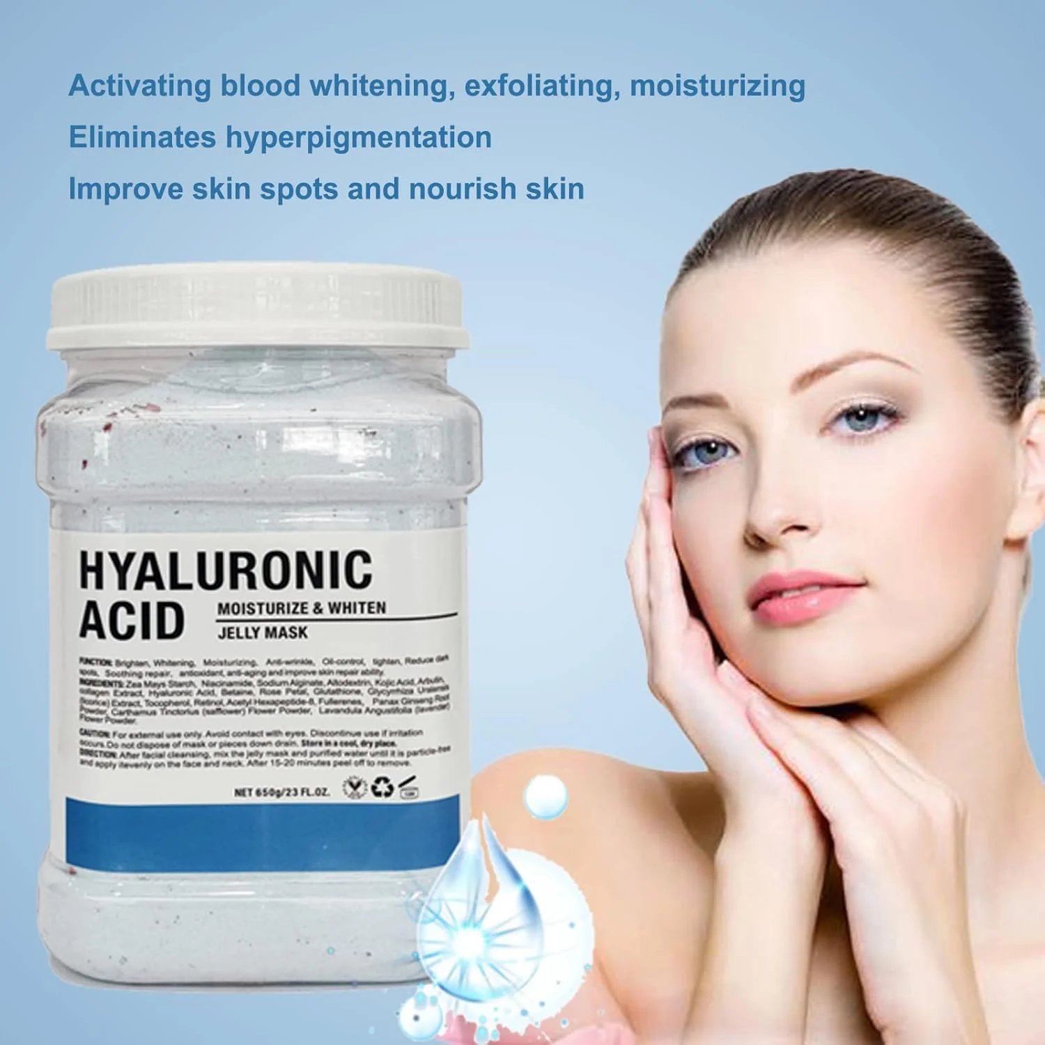 ماسک ژله ای لایه بردار صورت Lancity، پودر ژل طبیعی برای ماسک صورت، ماسک هیدروژلی حرفه ای، مرطوب کننده و آبرسان 680 میلی لیتر (اسید هیالورونیک)