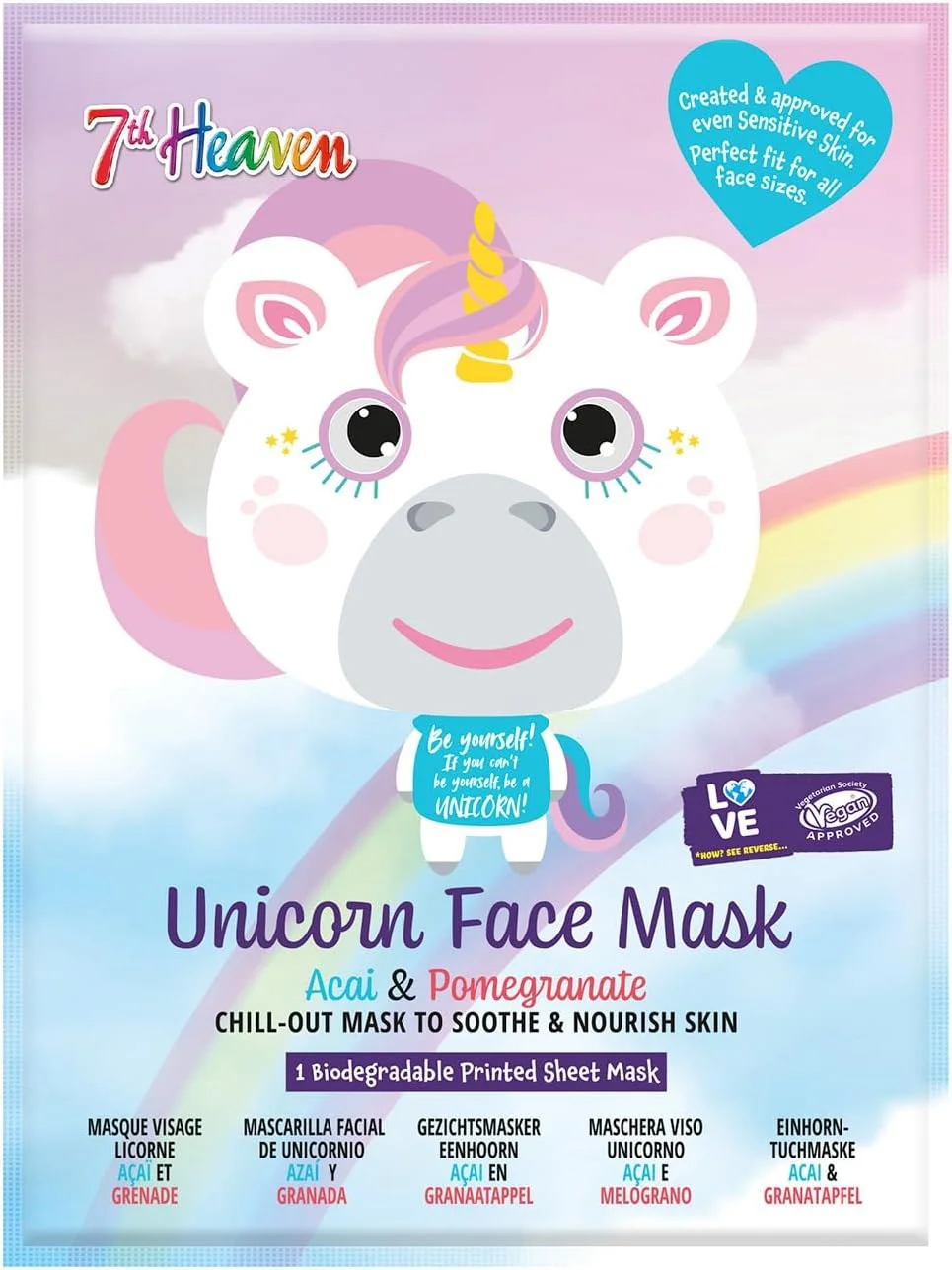ماسک ورقه‌ای صورت 7th Heaven Unicorn با میوه یوزو و توت دوبیا برای تسکین و تغذیه پوست