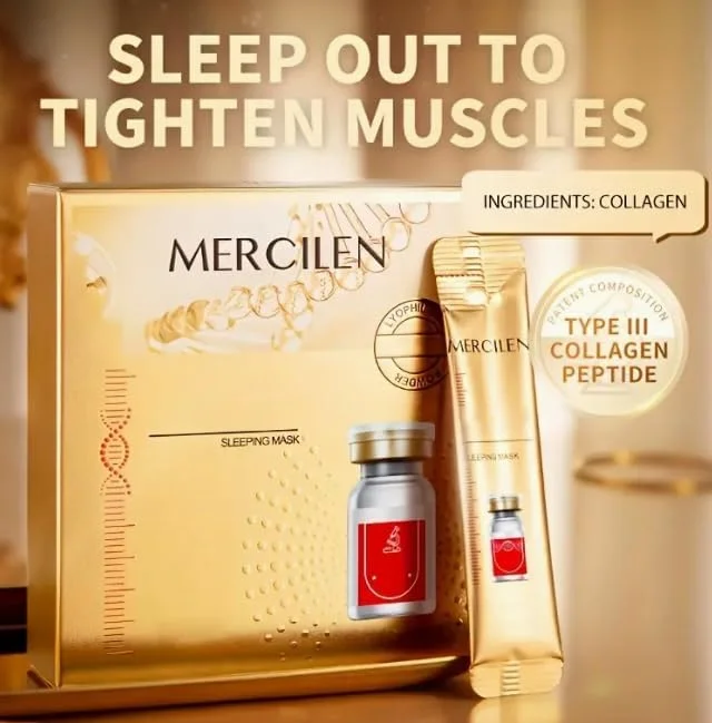 مجموعه 20 عددی ماسک خواب آبرسان Mercilen - فاقد الکل، حاوی کلاژن و اسید هیالورونیک، مناسب برای انواع پوست، جمع و جور و معطر با رایحه درخت چای | ماسک آبرسان کلاژن