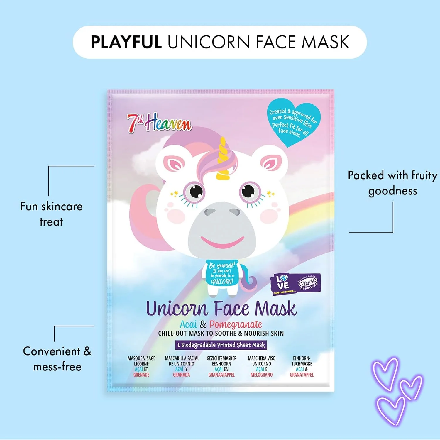 ماسک ورقه‌ای صورت 7th Heaven Unicorn با میوه یوزو و توت دوبیا برای تسکین و تغذیه پوست