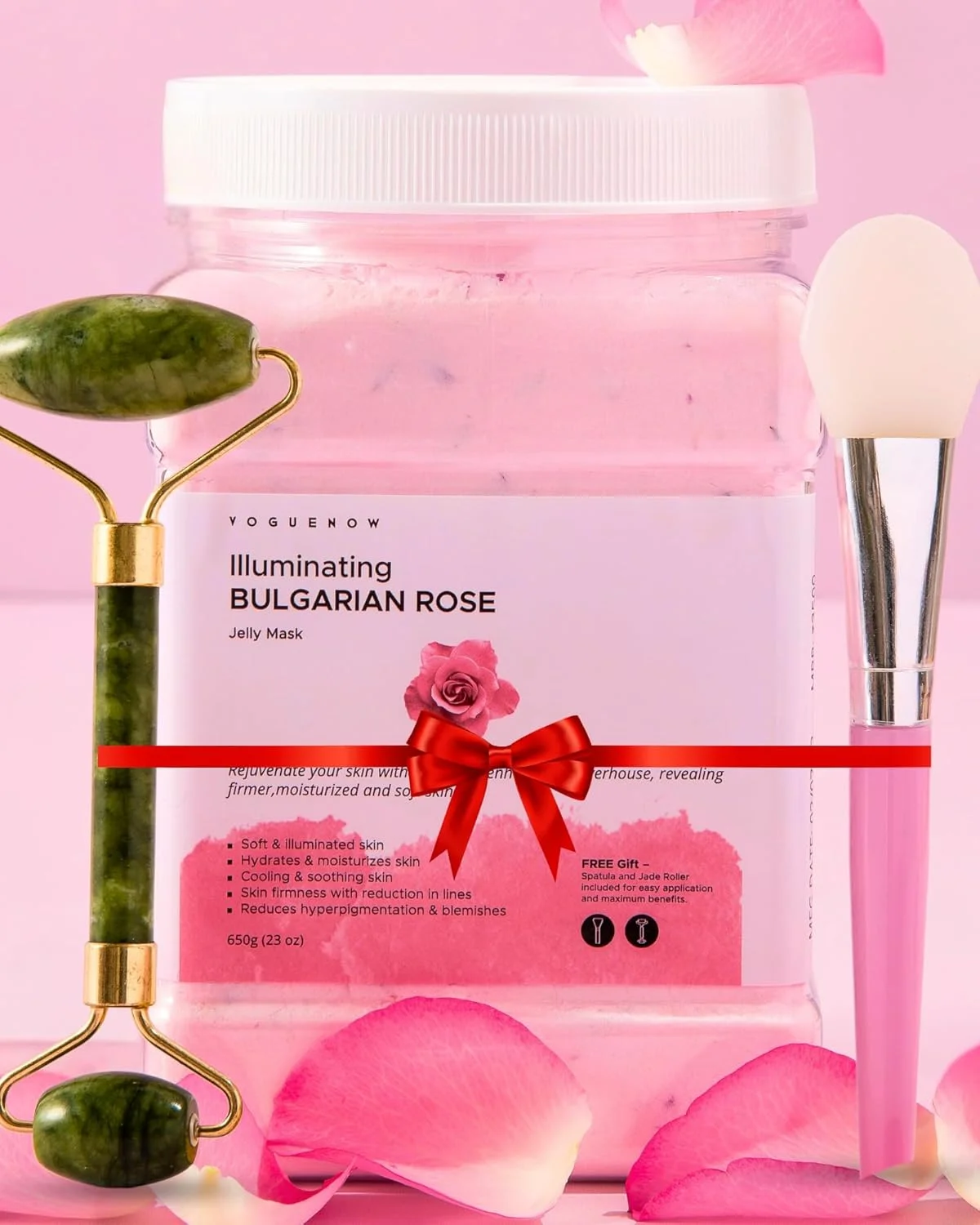 ماسک صورت ژله ای - ماسک ژله ای آبرسان، روشن کننده و مغذی گل رز بلغاری به همراه جیدرولر و کاردک رایگان | ماسک های هیدروژلی حرفه ای | پودر ماسک ژله ای صورت | ظرف 23 اونسی