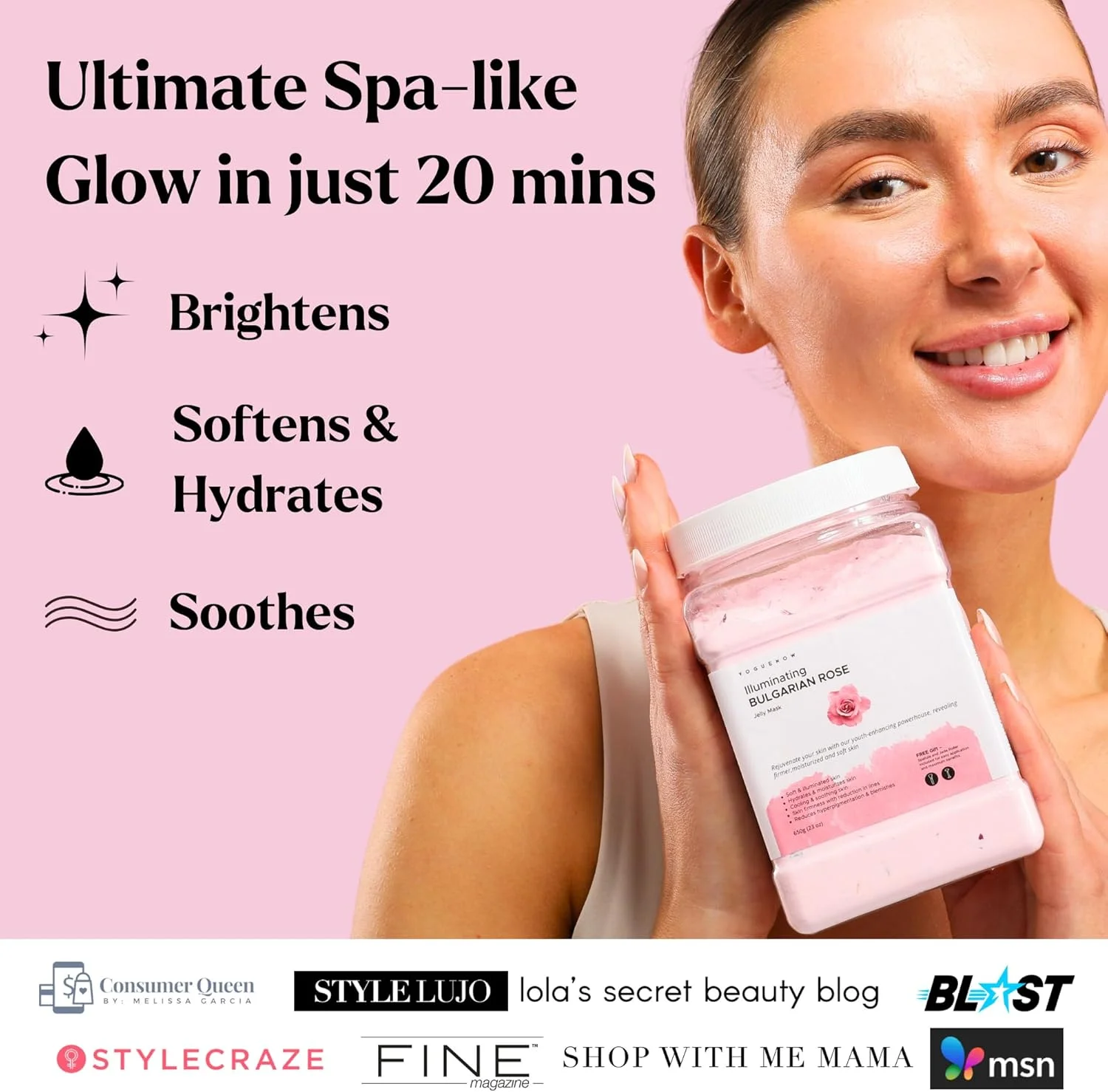 ماسک صورت ژله ای - ماسک ژله ای آبرسان، روشن کننده و مغذی گل رز بلغاری به همراه جیدرولر و کاردک رایگان | ماسک های هیدروژلی حرفه ای | پودر ماسک ژله ای صورت | ظرف 23 اونسی