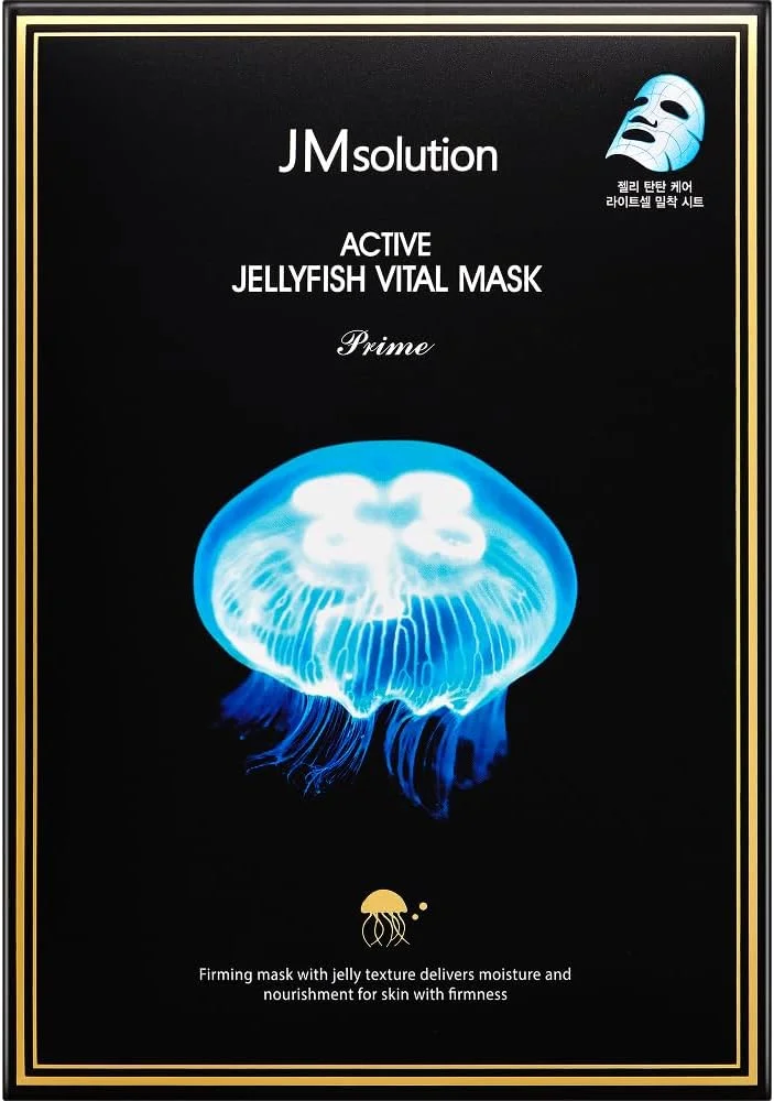 ماسک صورت اکتیو ژلی فیش ویتال JMsolution - ماسک صورت مراقبت از پوست کره ای - عصاره عروس دریایی، کلاژن هیدرولیز شده - آبرسان مغذی - 10 عدد برای انواع پوست