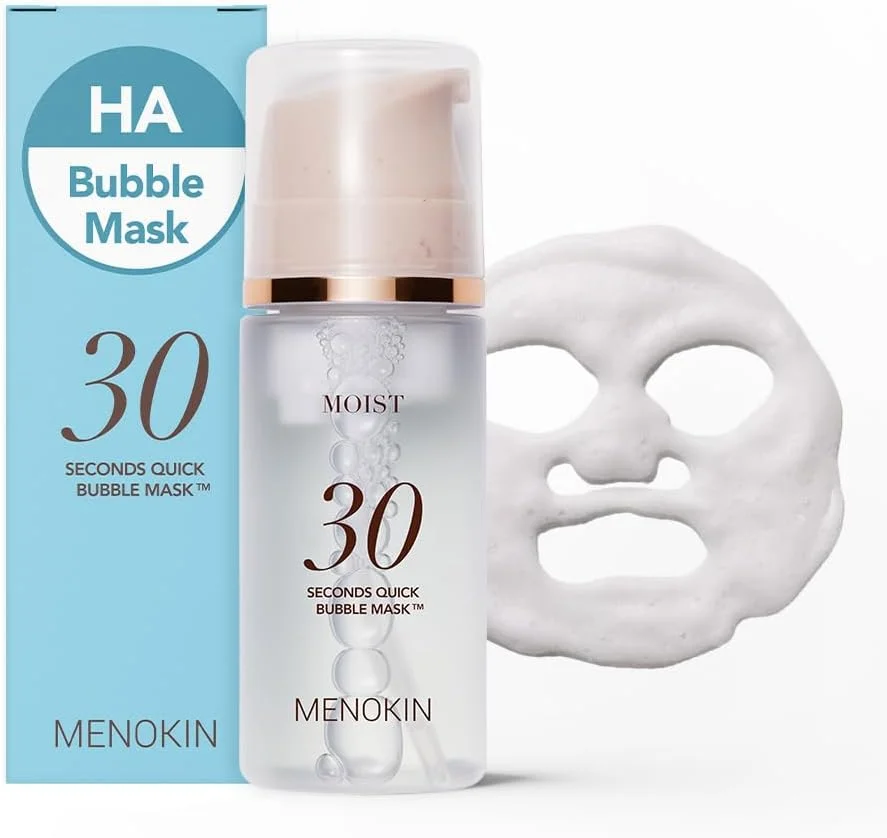 ماسک حبابی سریع 30 ثانیه ای MENOKIN (مرطوب کننده)، ماسک صورت آبرسان کره ای، 8 نوع - اسید هیالورونیک، مرطوب کننده، استفاده آسان، پوست شیشه ای، 3.21 fl.oz