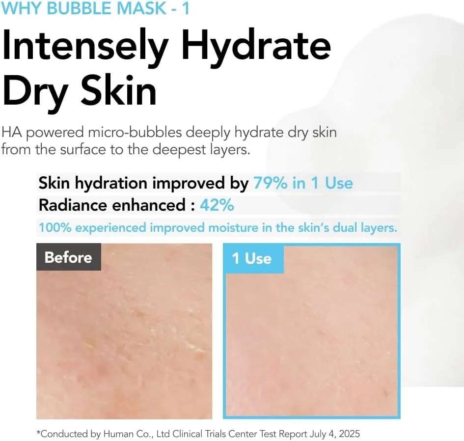 ماسک حبابی سریع 30 ثانیه ای MENOKIN (مرطوب کننده)، ماسک صورت آبرسان کره ای، 8 نوع - اسید هیالورونیک، مرطوب کننده، استفاده آسان، پوست شیشه ای، 3.21 fl.oz