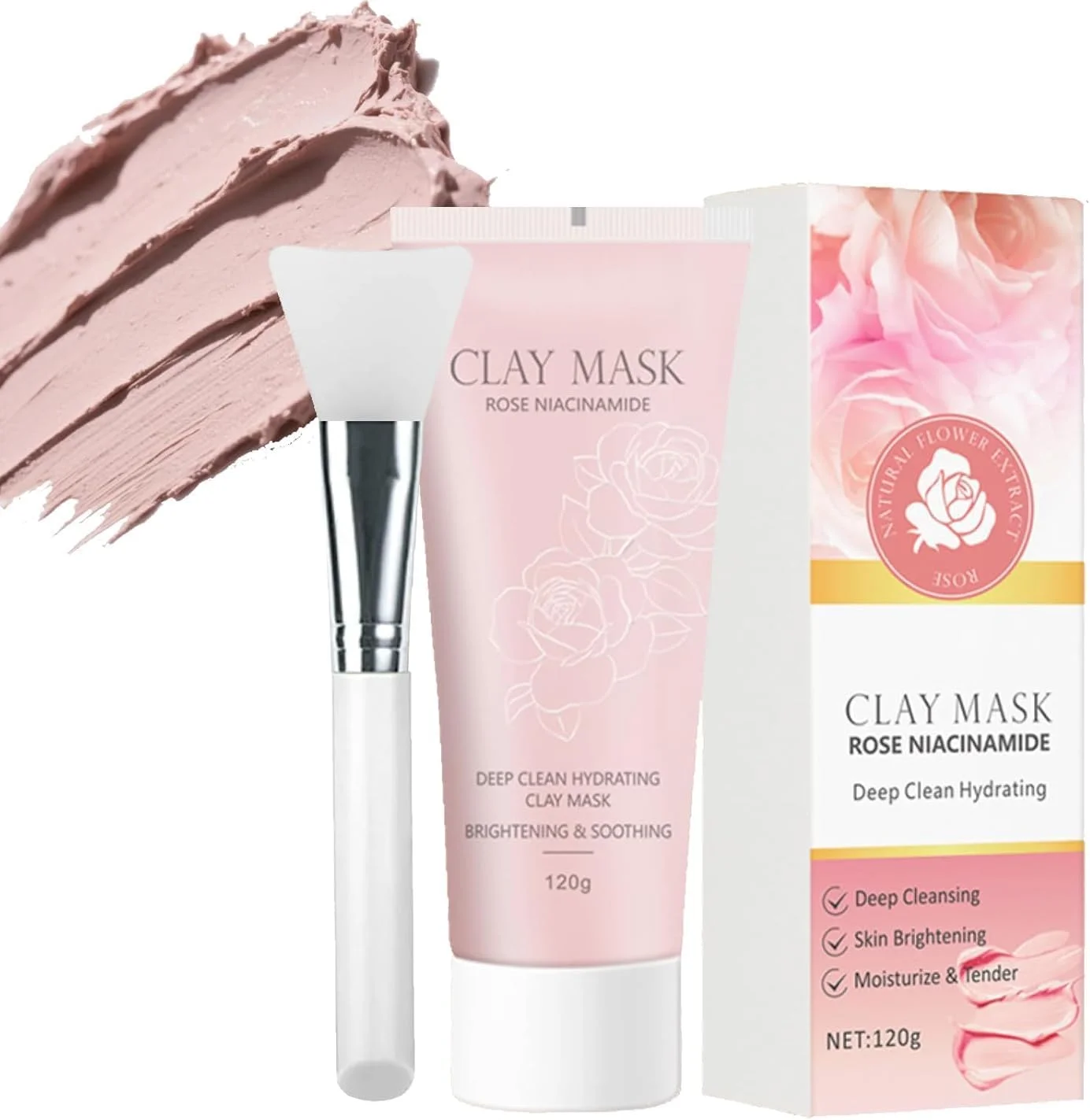 ماسک گِلی ترمیم کننده گل رز - ماسک گِلی صورت کره‌ای، پاک کننده عمیق و آبرسان منافذ برای منافذ مسدود شده و پوست خشک، ماسک تسکین دهنده و مرطوب کننده برای پوست کدر