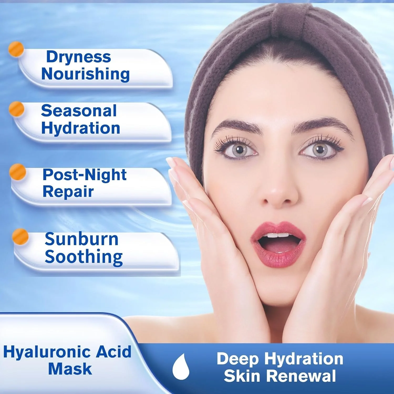 ماسک صورت اسید هیالورونیک - بسته 10 عددی ماسک ورقه ای آبرسان برای پوست خشک - ماسک صورت کره ای برای زنان و مردان - ماسک مرطوب کننده صورت برای روتین مراقبت از پوست