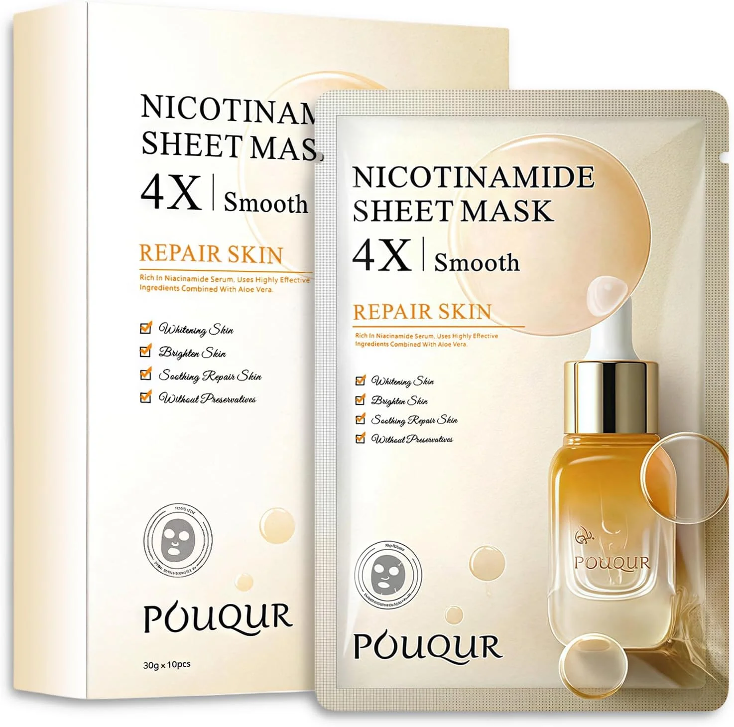 مجموعه 10 عددی ماسک صورت کره‌ای، ماسک کلاژن با نیاسینامید، ماسک صورت آبرسان و مرطوب کننده عمیق، ماسک ورقه‌ای ترمیم کننده پوست و روشن کننده 4 برابر برای درخشش پوست