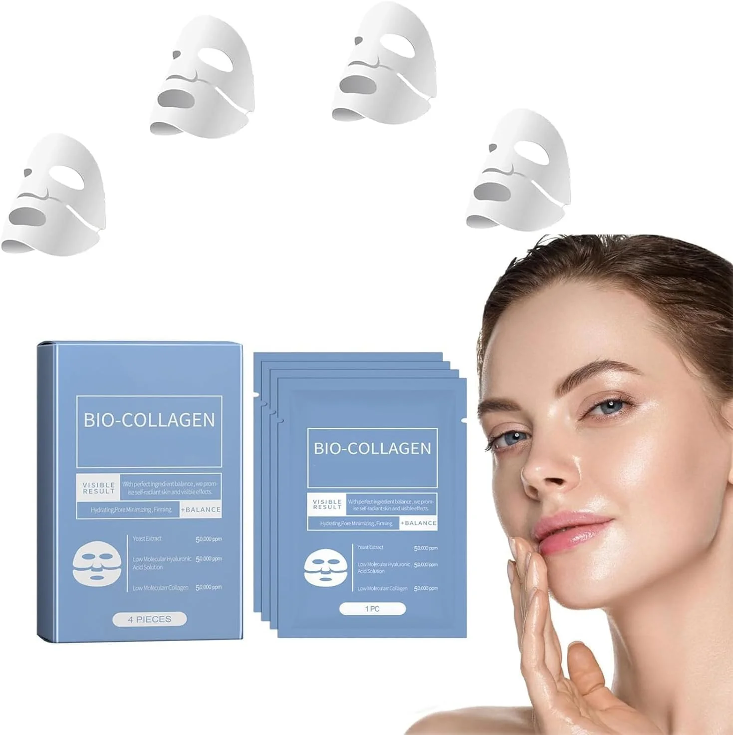 ماسک عمیق کلاژن برای رفع چروک، 4 عدد ماسک ورقه ای هیدروژل شبانه برای سفت کردن، آبرسانی و ضد پیری، درمان لیفتینگ بیو کلاژن برای کاهش خطوط ریز و بهبود خاصیت ارتجاعی پوست