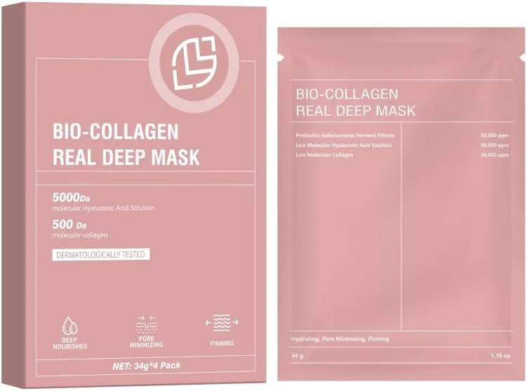 4 بسته ماسک صورت بیو کلاژن، ماسک صورت آبرسان عمیق شبانه برای مراقبت از پوست، درمان های صورت و ماسک برای زنان، سفت کننده و مرطوب کننده