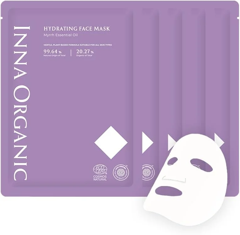 ماسک سم زدای صورت INNA ORGANIC با عصاره میر، آبرسان، صاف کننده، زیبایی پاک لوکس، اسپا خانگی، مراقبت از پوست، تایید شده طبیعی، 24 میلی لیتر، بسته 5 عددی