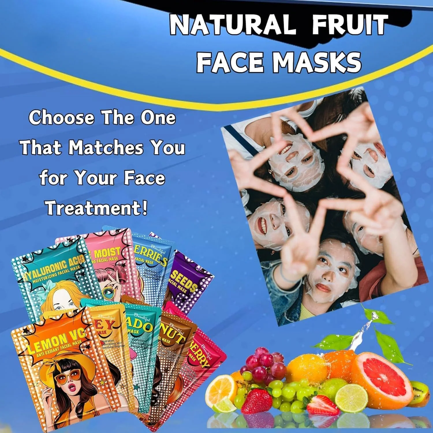 مجموعه 18 عددی ماسک ورقه ای آبرسان یلاجوی – حاوی عصاره های طبیعی گیاهان و میوه ها با کلاژن و هیالورونیک اسید برای مرطوب کردن، جوانسازی و درخشش پوست – ست هدیه ایده آل ماسک صورت برای زنان و دختران نوجوان