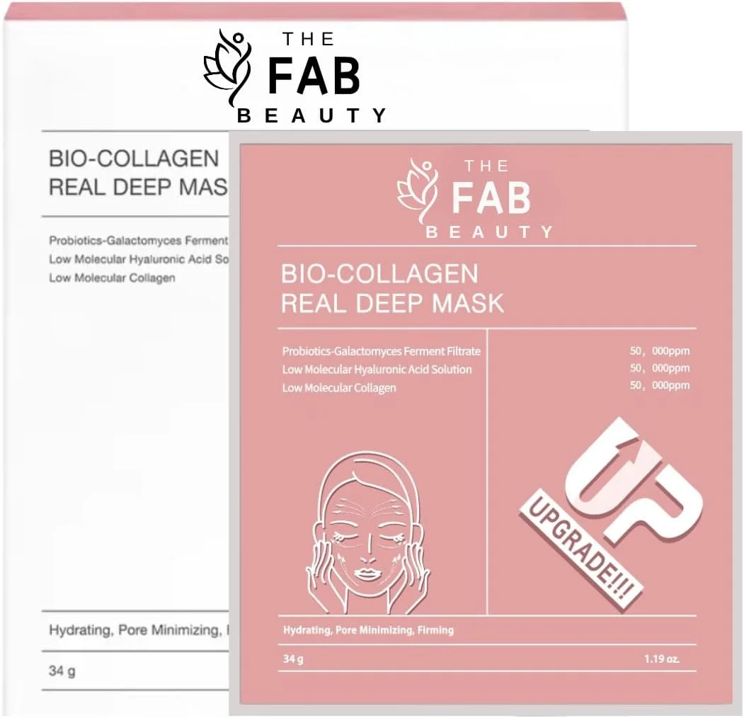 ماسک آبرسان عمیق بایو کلاژن، بسته 4 عددی، ماسک ورقه ای کلاژن برای الاستیسیته، کاهش منافذ و استحکام پوست، ضد پیری، آبرسانی و لیفت فوری