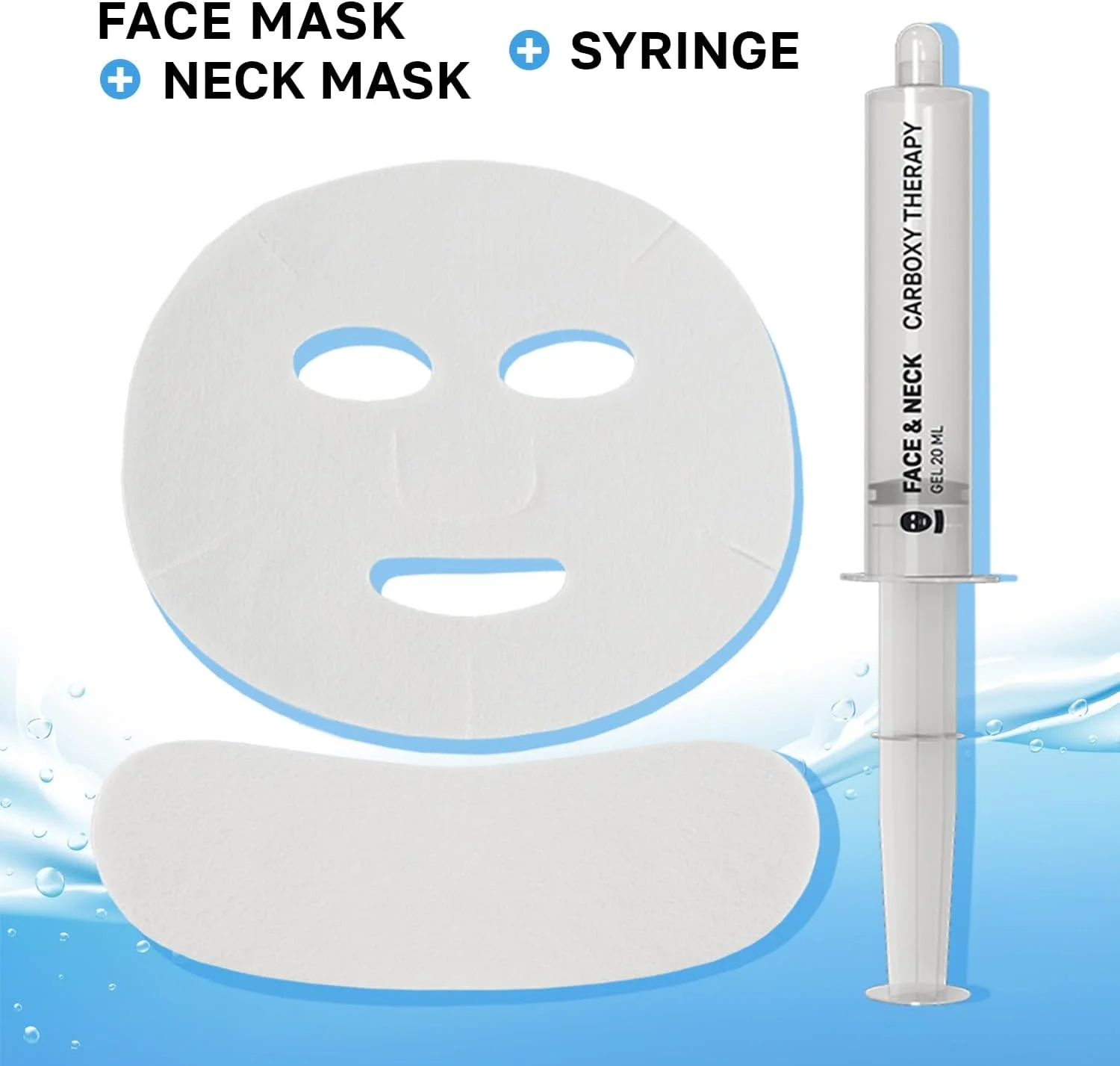 ست ماسک صورت و گردن کربوکسی CO2، مراقبت از پوست، محصول کره ای - مجموعه 2 عددی - ماسک های ورقه ای آبرسان اکسیژن کربوکسی تراپی - ژل درمانی مرطوب کننده، ضد پیری، سفت کننده منافذ و روشن کننده صورت