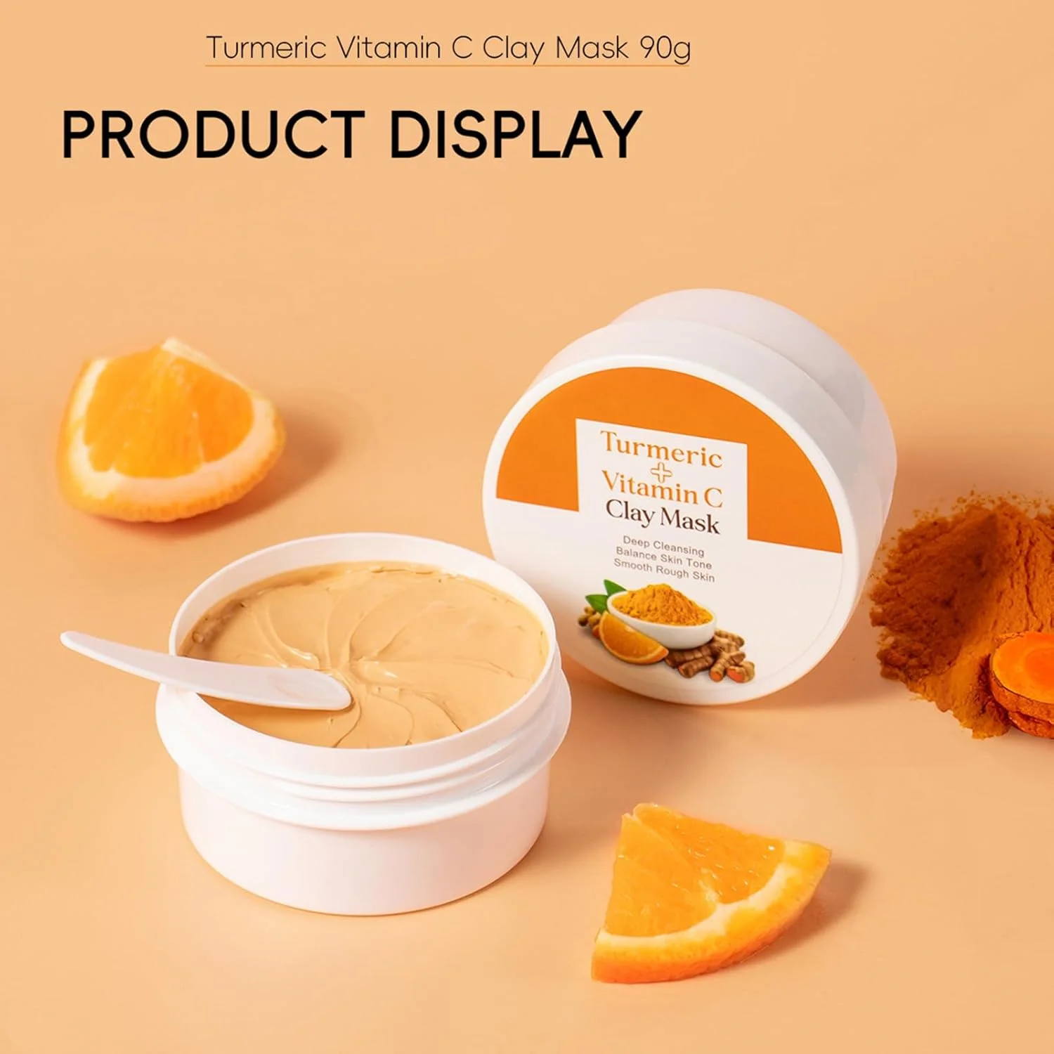 ماسک خاک رس زردچوبه و ویتامین C، ماسک صورت مراقبت از پوست برای کنترل چربی، پاکسازی عمیق، مرطوب کننده و بهبود رنگ ناهموار پوست