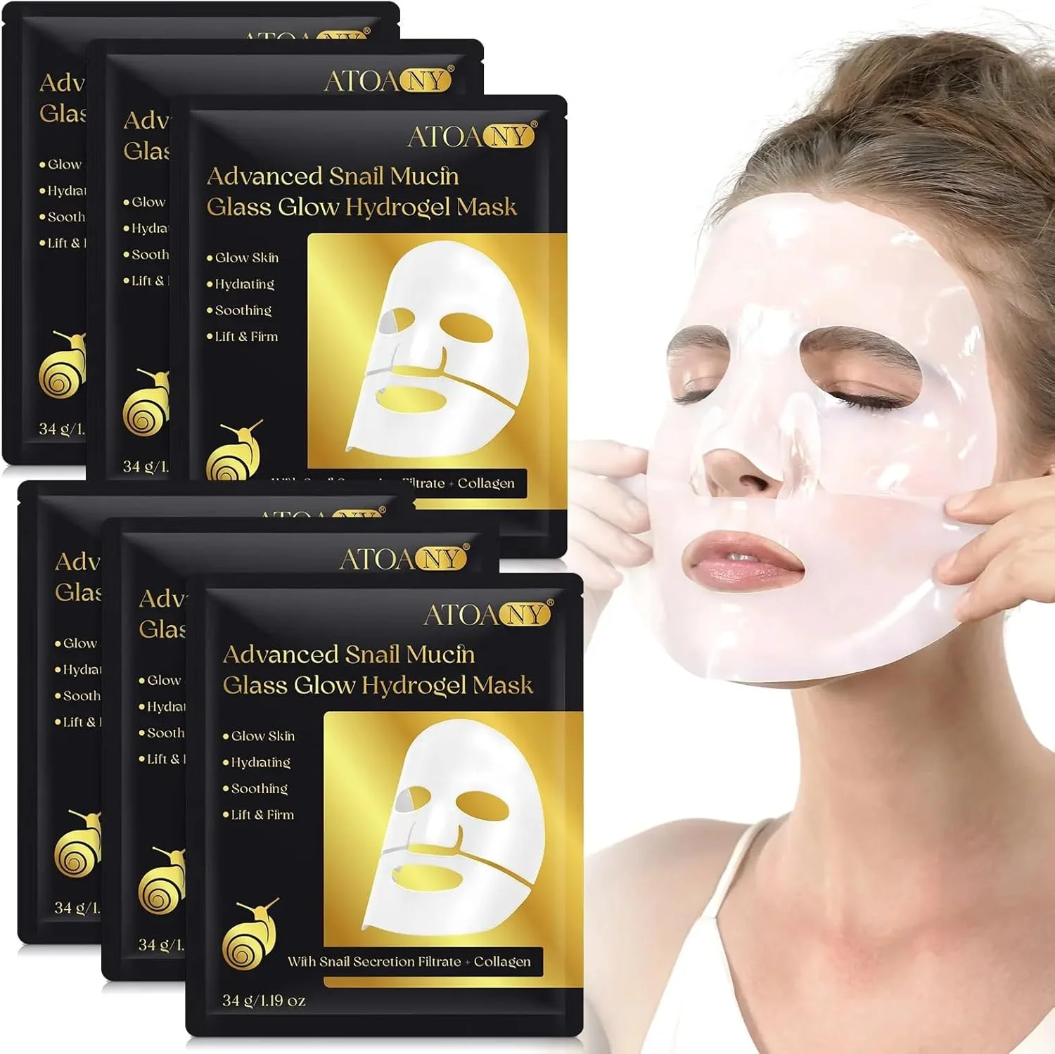 ماسک صورت هیدروژلی حلزون و کلاژن نیکیتا ویوی، بسته 6 عددی، مرطوب کننده عمیق، سفت کننده، لیفتینگ و تسکین دهنده پوست، مناسب برای زنان و مردان، ماسک ورقه ای کلاژن برای داشتن پوستی شیشه ای