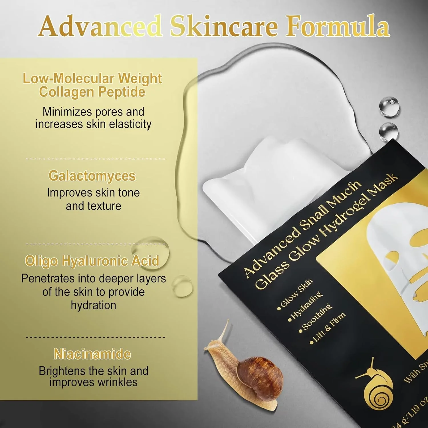 ماسک صورت هیدروژلی حلزون و کلاژن نیکیتا ویوی، بسته 6 عددی، مرطوب کننده عمیق، سفت کننده، لیفتینگ و تسکین دهنده پوست، مناسب برای زنان و مردان، ماسک ورقه ای کلاژن برای داشتن پوستی شیشه ای