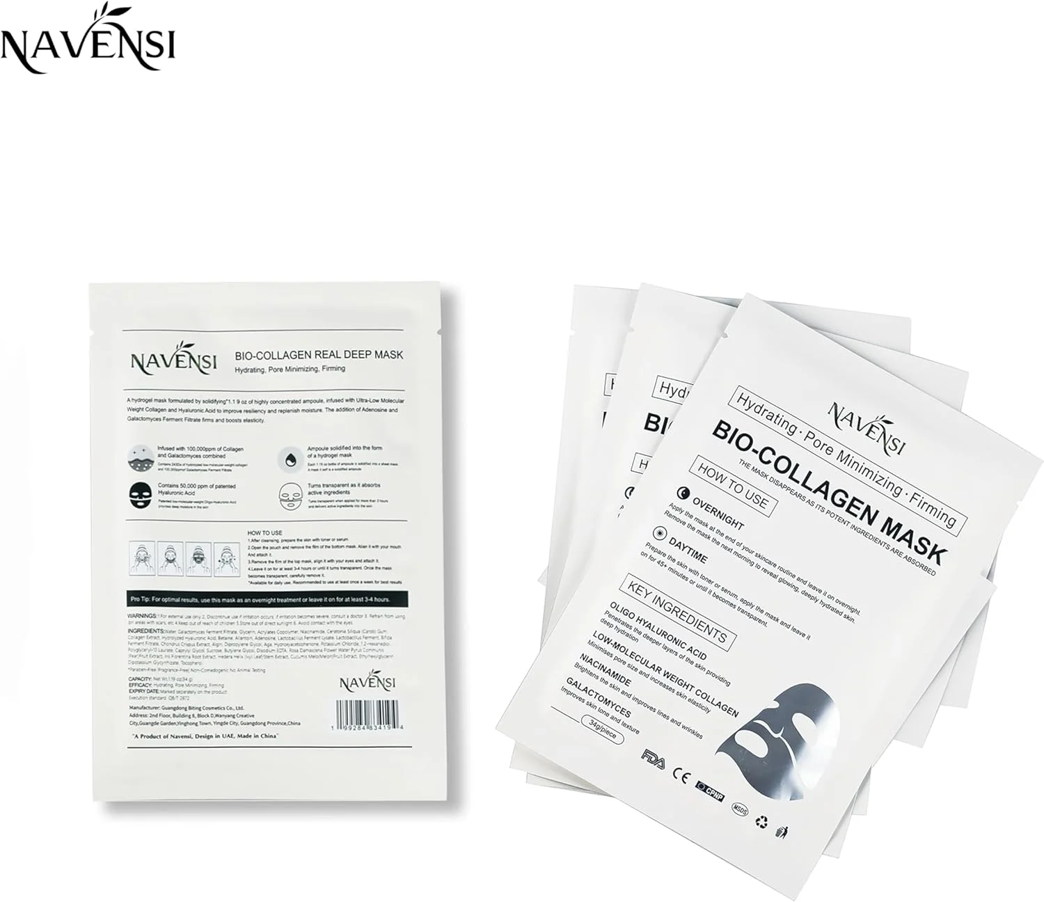 ماسک صورت بیو کلاژن – ماسک ورقه ای آبرسان و سفت کننده برای ضد پیری، کاهش چین و چروک و درخشش پوست – مرطوب کننده عمیق و سفت کننده پوست یا ماسک صورت کوچک کننده منافذ 34 گرم x5 عدد