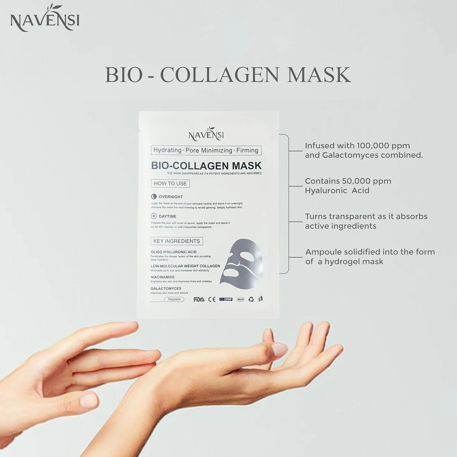 ماسک صورت بیو کلاژن – ماسک ورقه ای آبرسان و سفت کننده برای ضد پیری، کاهش چین و چروک و درخشش پوست – مرطوب کننده عمیق و سفت کننده پوست یا ماسک صورت کوچک کننده منافذ 34 گرم x5 عدد