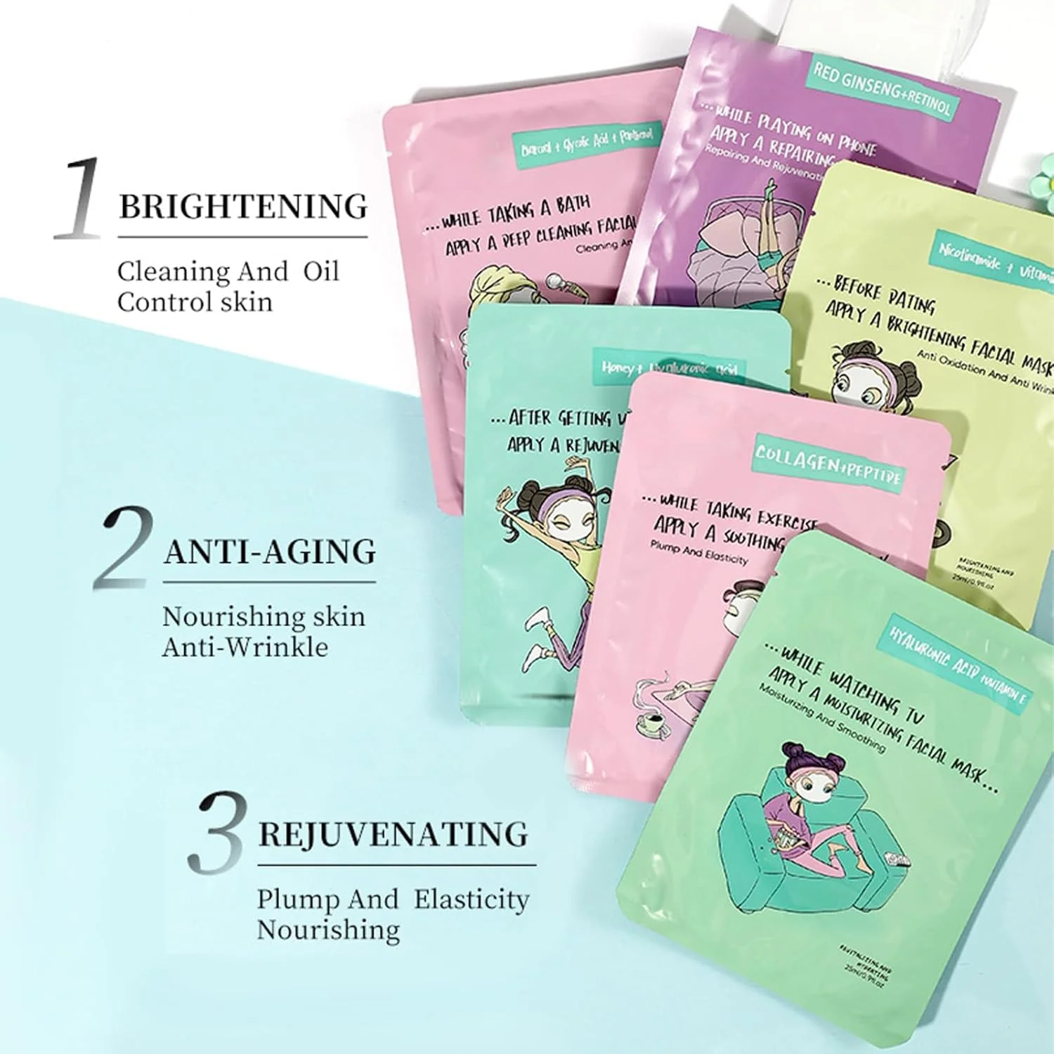 مجموعه ۱۲ عددی ماسک صورت YelaJoy، مجموعه ماسک صورت اسنس، آبرسان، مرطوب کننده، مغذی، روشن کننده، مراقبت روزانه پوست، مناسب برای انواع پوست