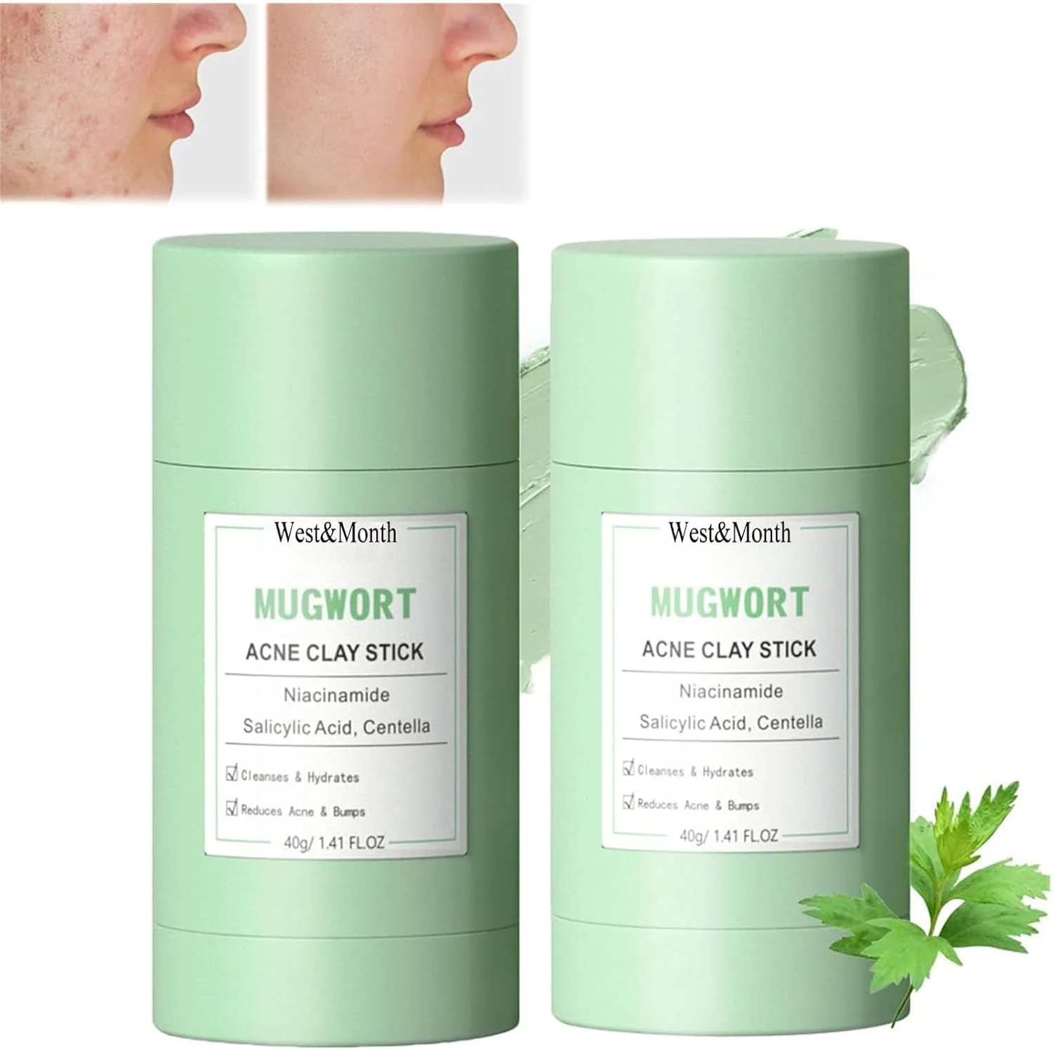 ماسک استیکی خاک رس گیاه درمنه، ماسک گِلی گیاه درمنه کره‌ای، پاک کننده عمیق منافذ و از بین برنده جوش های سرسیاه، ماسک صورت آبرسان و تصفیه کننده پوست، مجموعه 2 عددی