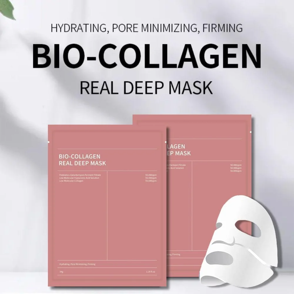 ماسک صورت بایو کلاژن، 5 عدد، 45 گرم در هر عدد، ماسک های ورقه ای آبرسان و سفت کننده برای پوست درخشان، ضد پیری، مراقبت از چروک، روشن کننده و تنگ کننده منافذ (لوکس)