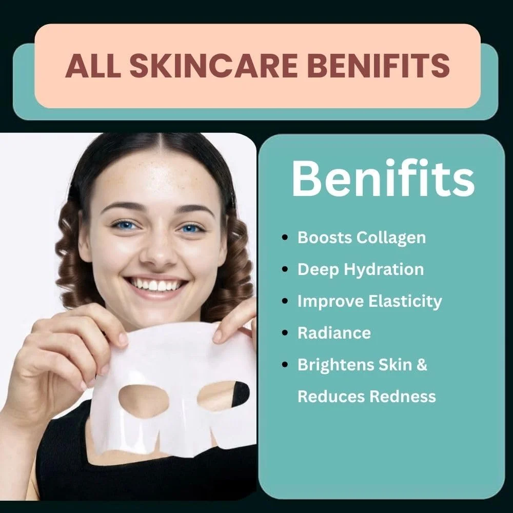 ماسک صورت بایو کلاژن، 5 عدد، 45 گرم در هر عدد، ماسک های ورقه ای آبرسان و سفت کننده برای پوست درخشان، ضد پیری، مراقبت از چروک، روشن کننده و تنگ کننده منافذ (لوکس)