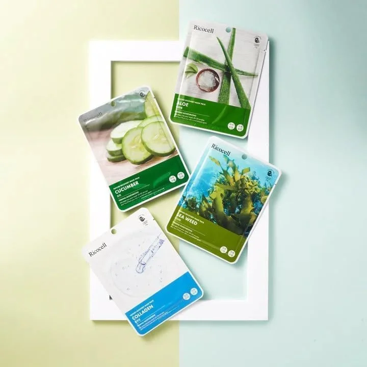 10 عدد ماسک صورت کلاژن دار کره ای - ماسک صورت آبرسان و تسکین دهنده حاوی پانتنول - ماسک ورقه ای مراقبت از خود ضد حساسیت برای انواع پوست - ماسک درمانی طبیعی (آلوئه ورا)