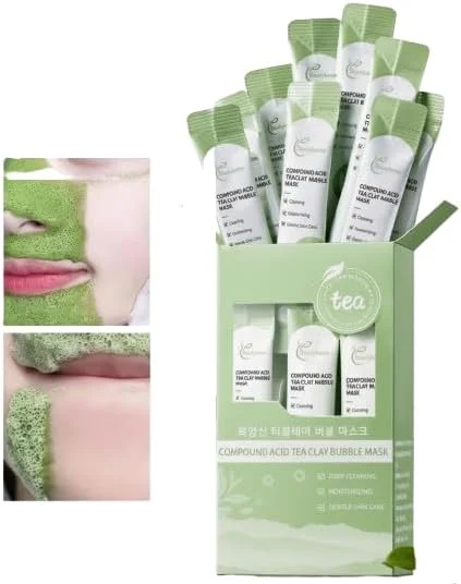 ماسک صورت حبابی خاک رس و چای اسیدی ترکیبی، سبز، پاک کننده عمیق و مرطوب کننده، 12 عدد، 4 گرمی، پاکسازی عمیق، آبرسان، پوست صاف