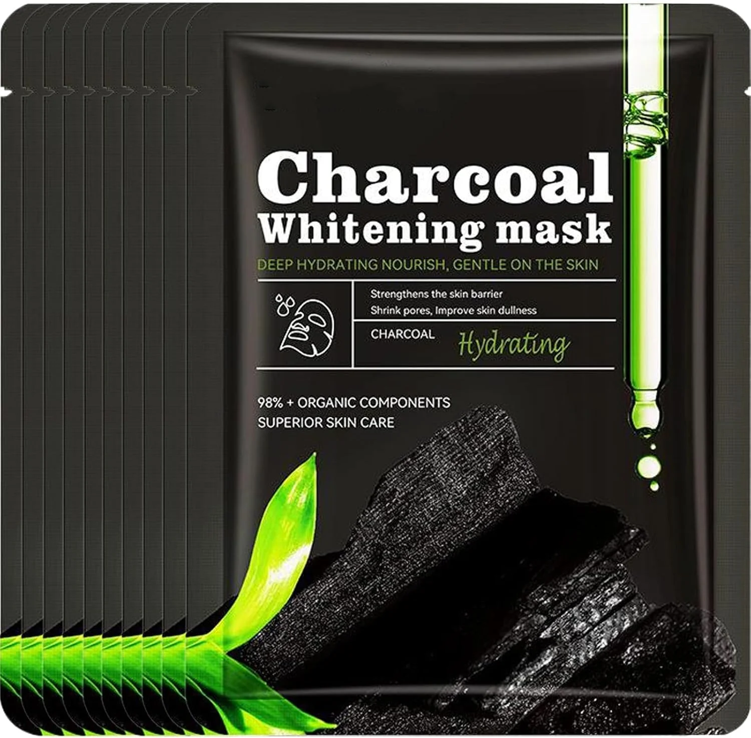 ماسک صورت زغال بامبو - روشن کننده، پاک کننده عمیق و آبرسان برای پوست درخشان (بامبو)، بسته 10 عددی