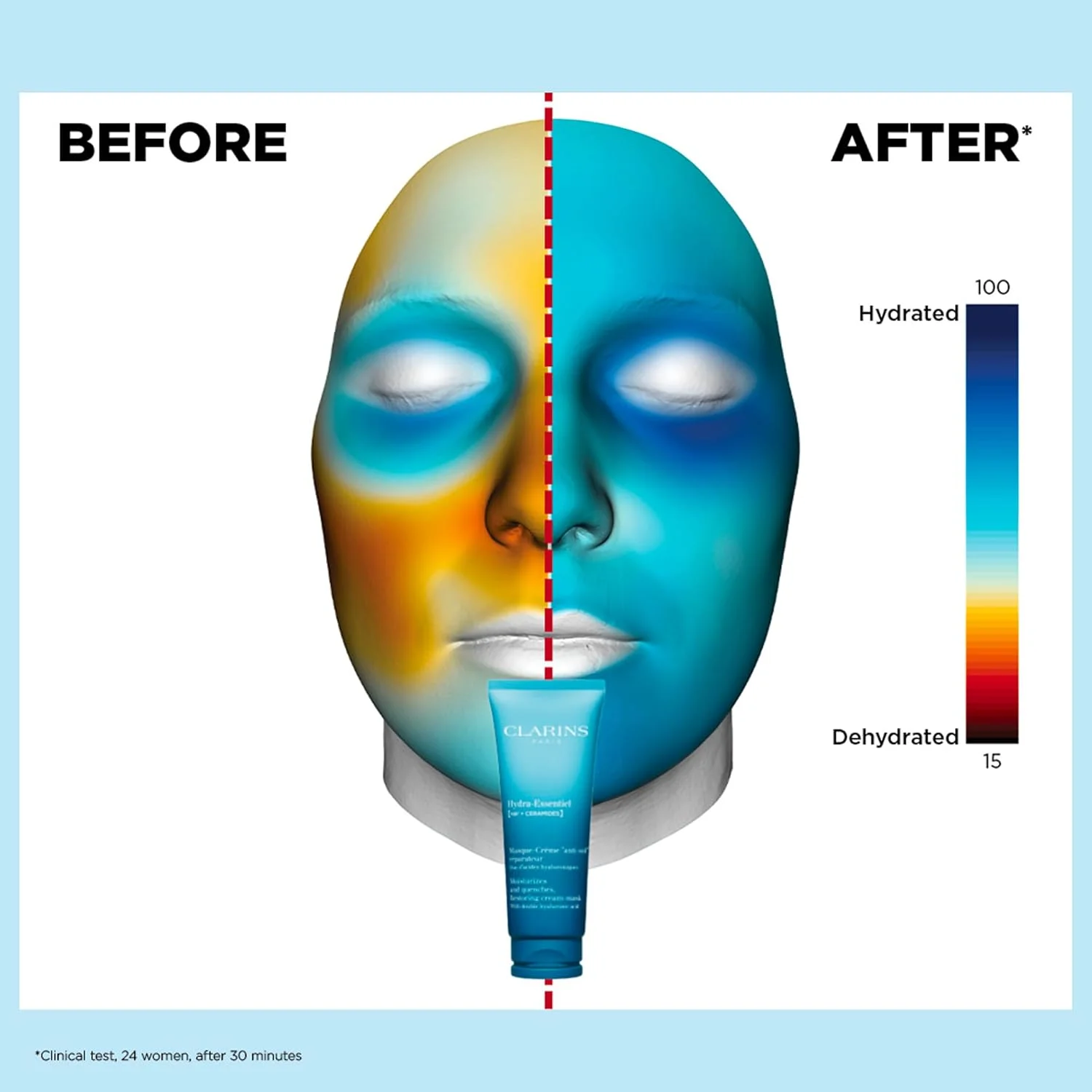 ماسک صورت آبرسان کلارنس Hydra-Essentiel | ماسک آبرسان صورت | پوستی شاداب تر + آبرسانی 24 ساعته* | احیا کننده درخشندگی | دوز دو برابر اسید هیالورونیک | صاف کننده پوست | مناسب انواع پوست | 75 میلی لیتر