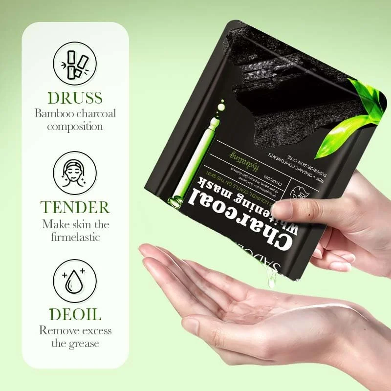 ماسک صورت زغال بامبو - روشن کننده، پاک کننده عمیق و آبرسان برای پوست درخشان (بامبو)، بسته 10 عددی