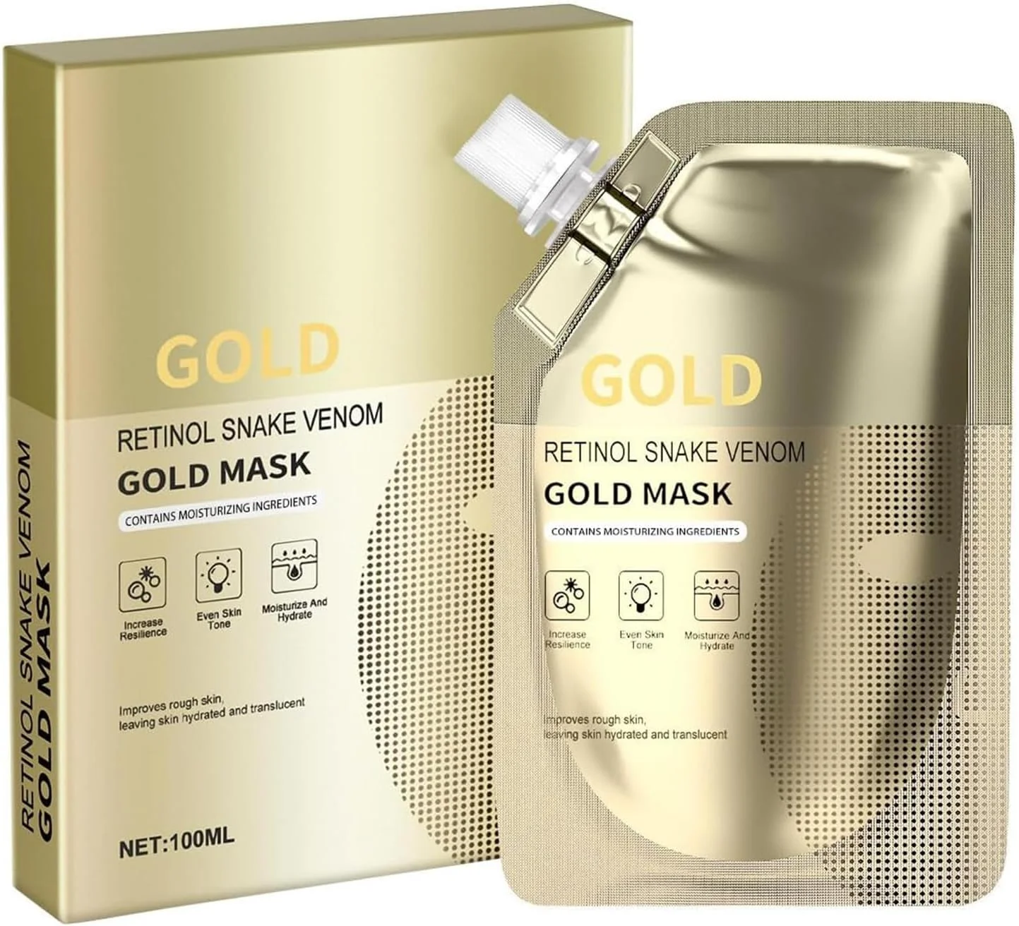 ماسک طلایی سم مار رتینول به همراه برس سیلیکونی، ماسک طلایی پپتید سم مار رتینول، ماسک صورت لایه بردار کلاژن، ماسک صورت ضد پیری برای پاکسازی، مرطوب کننده و آبرسان، سفت کننده منافذ