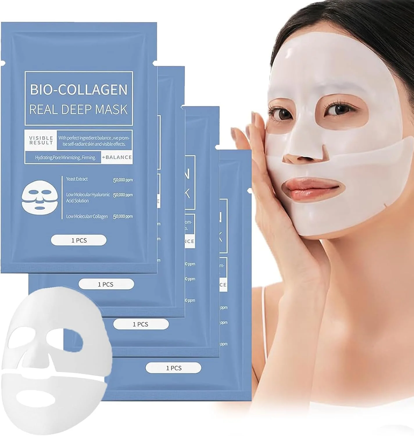 ماسک بایو کلاژن، ماسک صورت بایو کلاژن شب کوکو بیوتی، ماسک کلاژن Skaind Glow، ماسک هیدروژل سفت کننده و آبرسان عمیق شبانه کره ای (4 عدد)