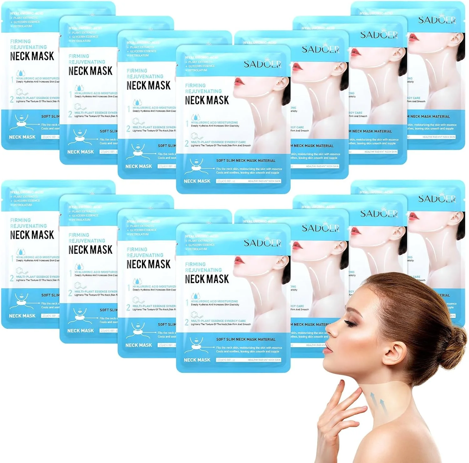 ۱۲ عدد پد ضد چروک گردن، ماسک آبرسان گردن، پدهای مرطوب کننده خط خنده برای مراقبت از پوست