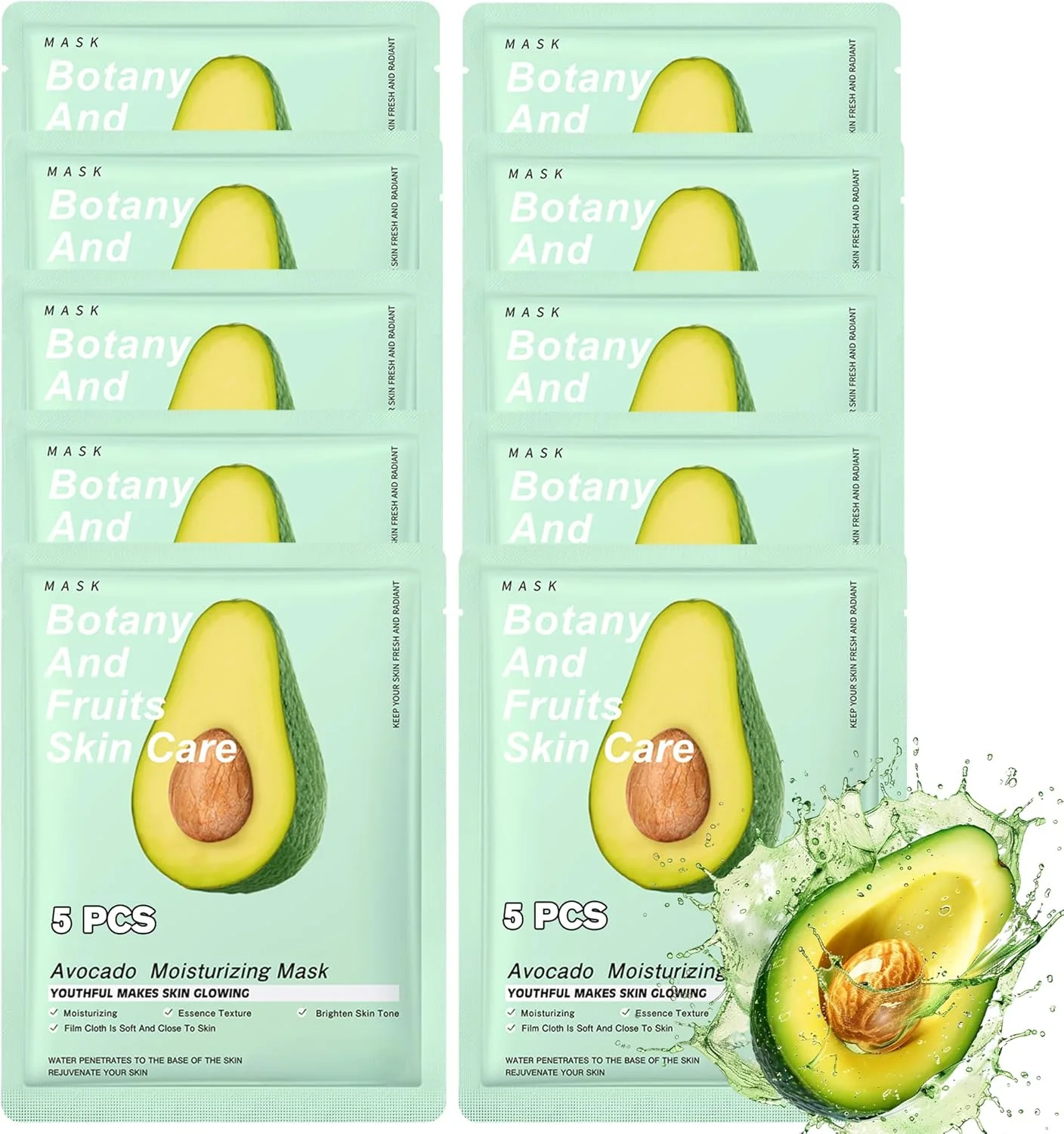 ماسک صورت آووکادو – بسته 10 عددی ماسک ورقه ای کره ای برای آبرسانی و تغذیه پوست، ماسک های صورت حاوی کلاژن، ایده آل برای پوست های خشک و کدر – ماسک های صورت مراقبت از پوست، ماسک های ورقه ای K-Beauty