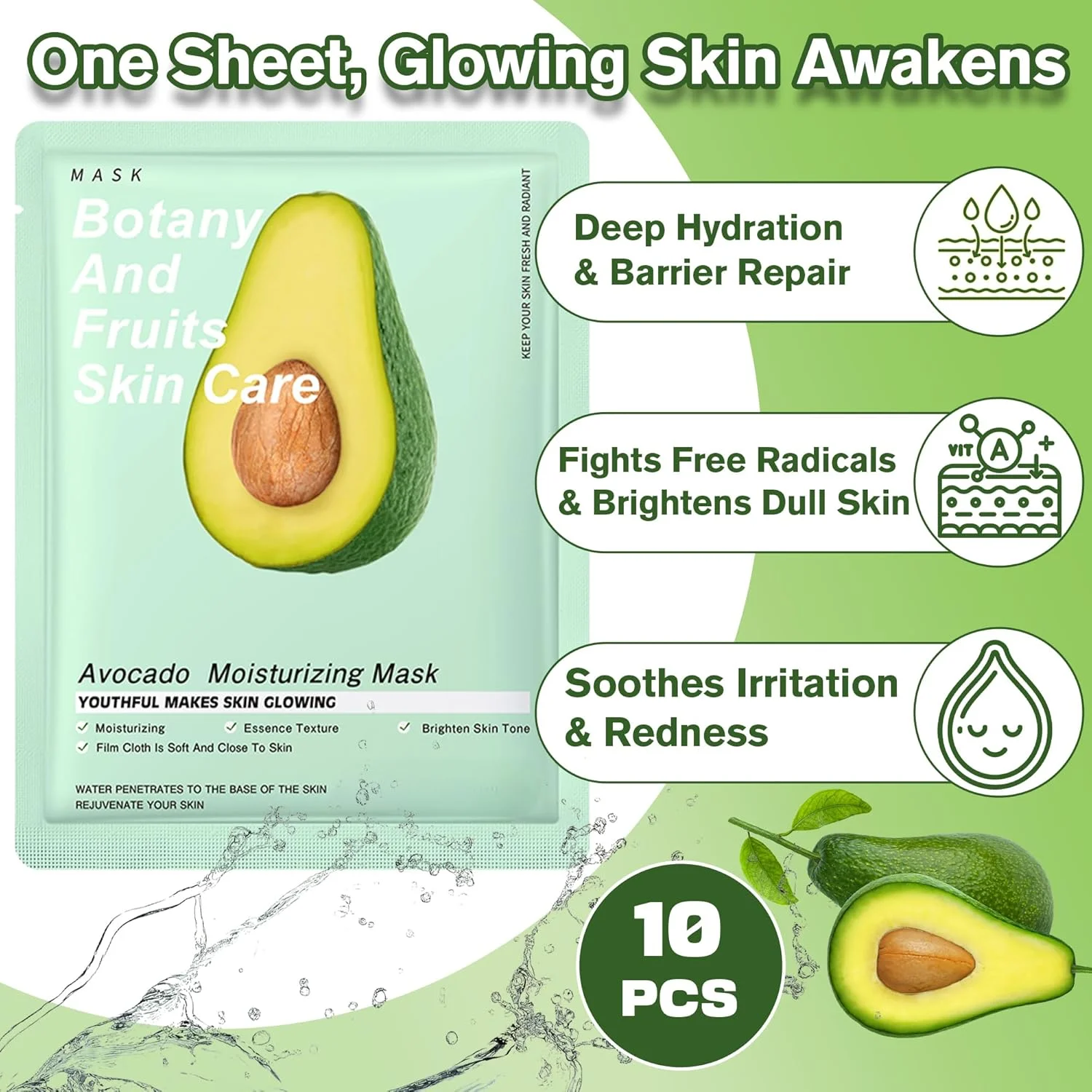 ماسک صورت آووکادو – بسته 10 عددی ماسک ورقه ای کره ای برای آبرسانی و تغذیه پوست، ماسک های صورت حاوی کلاژن، ایده آل برای پوست های خشک و کدر – ماسک های صورت مراقبت از پوست، ماسک های ورقه ای K-Beauty