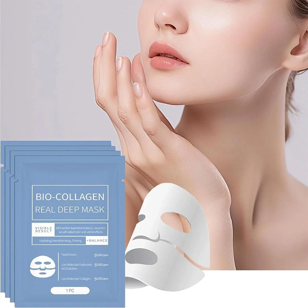 ماسک بایو کلاژن، ماسک صورت بایو کلاژن شب کوکو بیوتی، ماسک کلاژن Skaind Glow، ماسک هیدروژل سفت کننده و آبرسان عمیق شبانه کره ای (4 عدد)