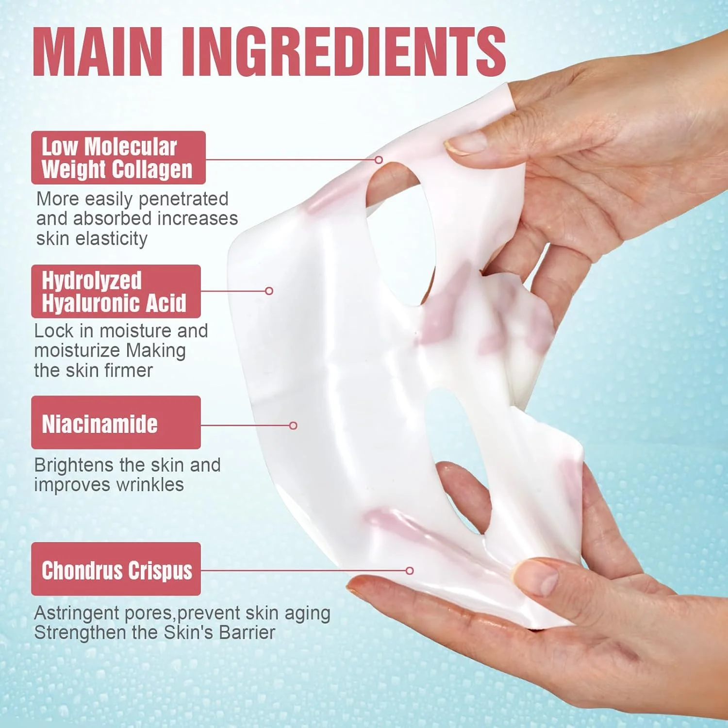 ماسک صورت کلاژن عمیق شبانه، ماسک کلاژن واقعی عمیق، ماسک هیدروژل آبرسان با کلاژن مولکولی پایین برای سفت کردن، خاصیت ارتجاعی، کوچک کردن منافذ 40 گرم x 5 عدد