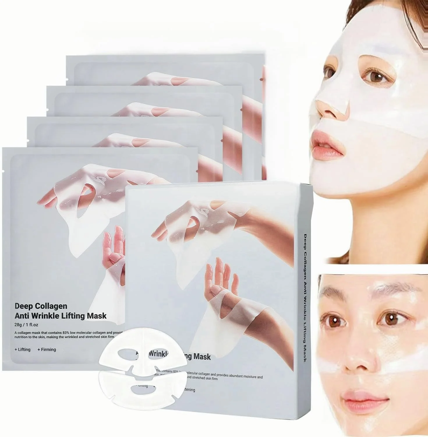 ماسک های تقویت کننده کلاژن عمیق - ماسک های صورت کلاژن مرطوب کننده برای مراقبت از پوست آبرسان، 4 عدد ماسک صورت برای تغذیه پوست زیبای شما.