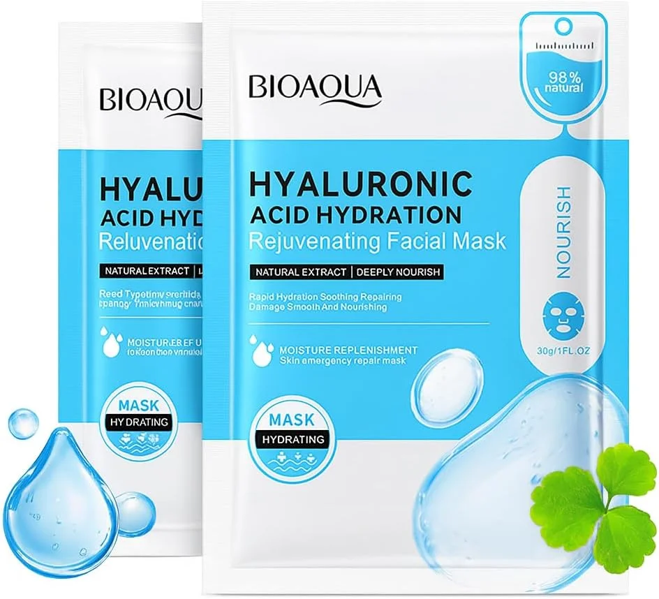 تقویت فوری آبرسانی پوست شیشه ای، مجموعه ماسک ورقه ای صورت حاوی اسید هیالورونیک، فرمول طبیعی برای ترمیم اضطراری پوست و رطوبت رسانی عمیق (2 عدد)