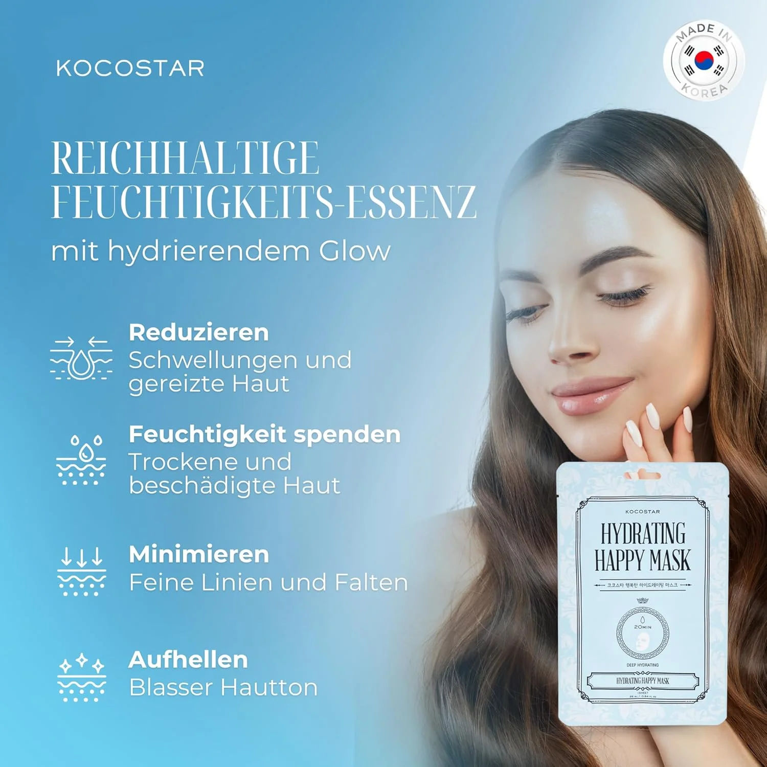 ماسک صورت برگه ای آبرسان کوکواستار | ماسک صورت 20 دقیقه ای برای آبرسانی و رطوبت رسانی عمیق | بسته 1 عددی، 23 میلی لیتر