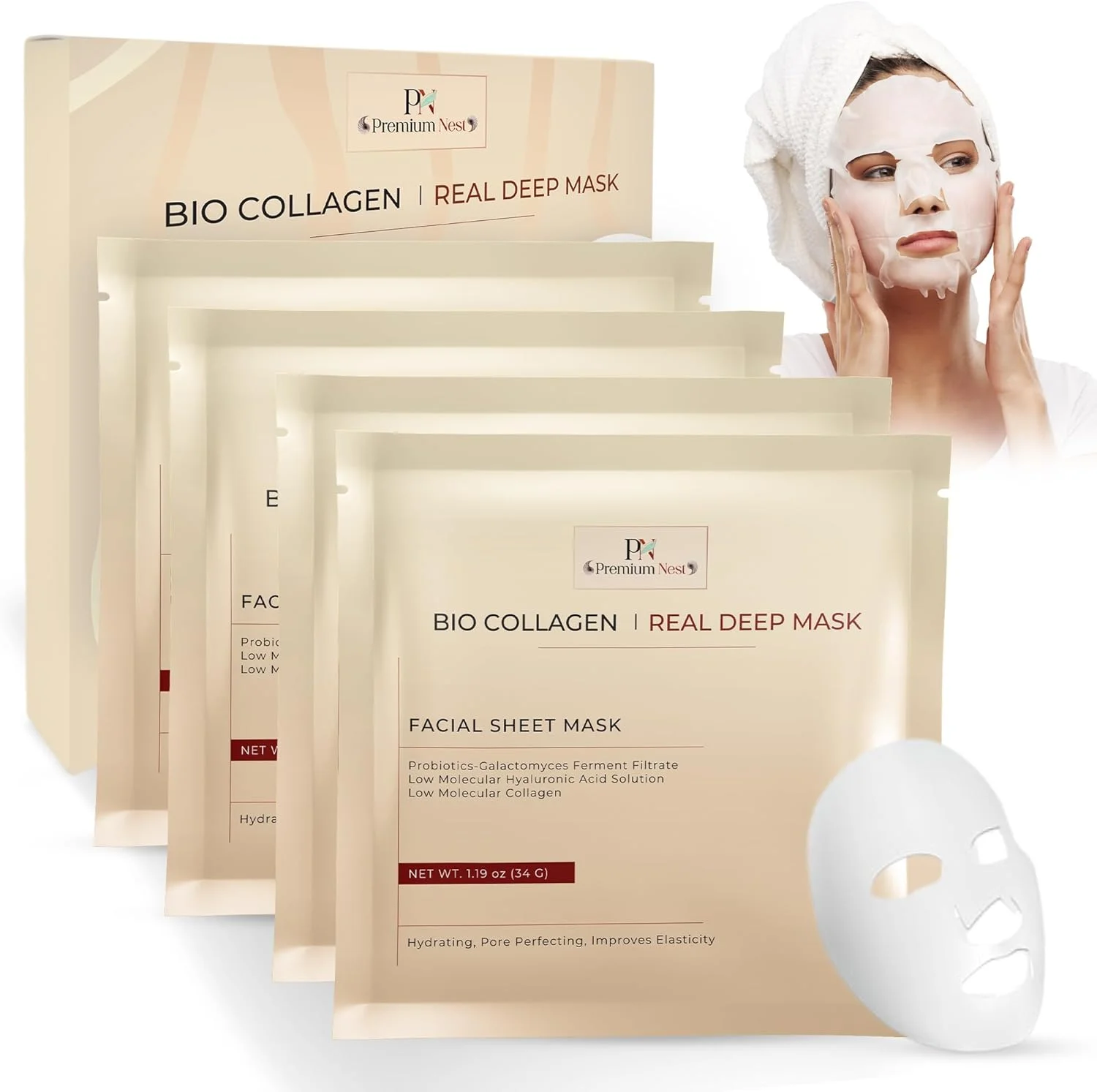 ماسک آبرسان شبانه بایو کلاژن – کاهش منافذ، سفت کننده و افزایش خاصیت ارتجاعی | ماسک ورقه ای آبرسان عمیق برای پوست درخشان - 4 عدد