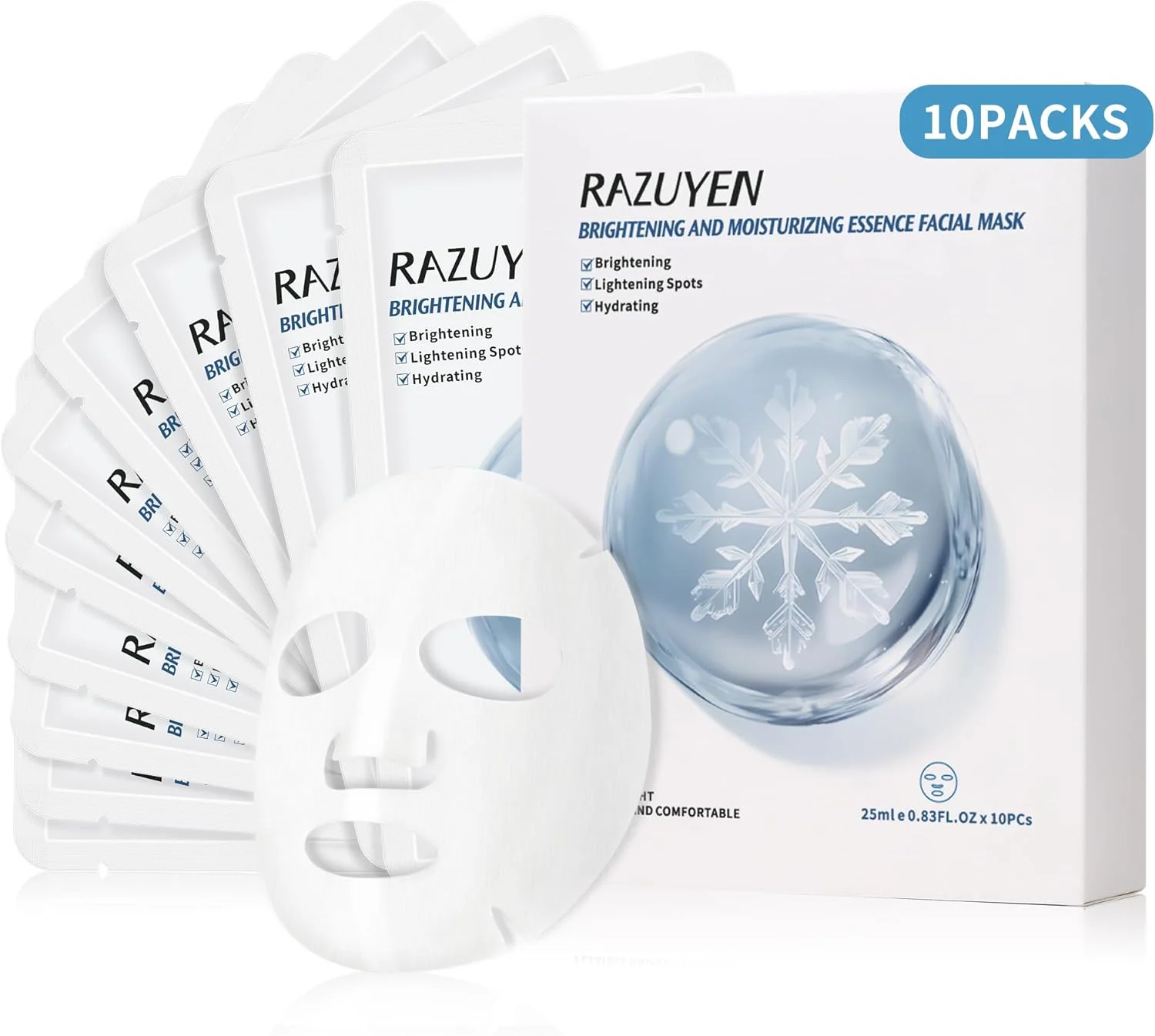 ماسک صورت روشن کننده و آبرسان، ماسک صورت درخشان کننده و مرطوب کننده با نیاسینامید، ویتامین C و آربوتین، ماسک صورت گل رز برای انواع پوست، بدون عطر، 10 عدد