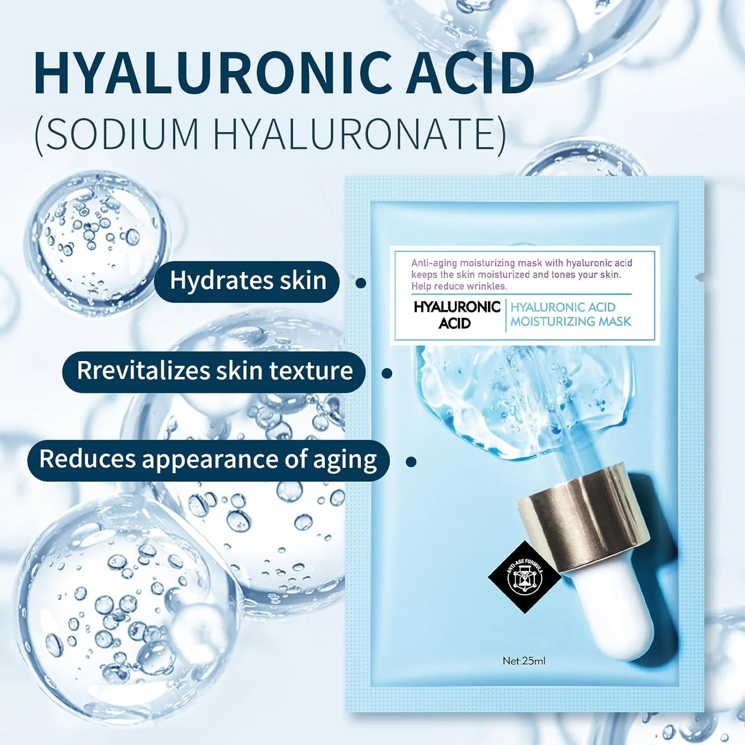 ماسک صورت، ماسک های ورقه ای آبرسان مراقبت از پوست، ورقه های اسید هیالورونیک، بسته ماسک مرطوب کننده عمیق، ماسک صورت ضد پیری برای زنان، ماسک صورت مراقبت از پوست، زیبایی - صاف کننده و جوان کننده، 10 ورقه