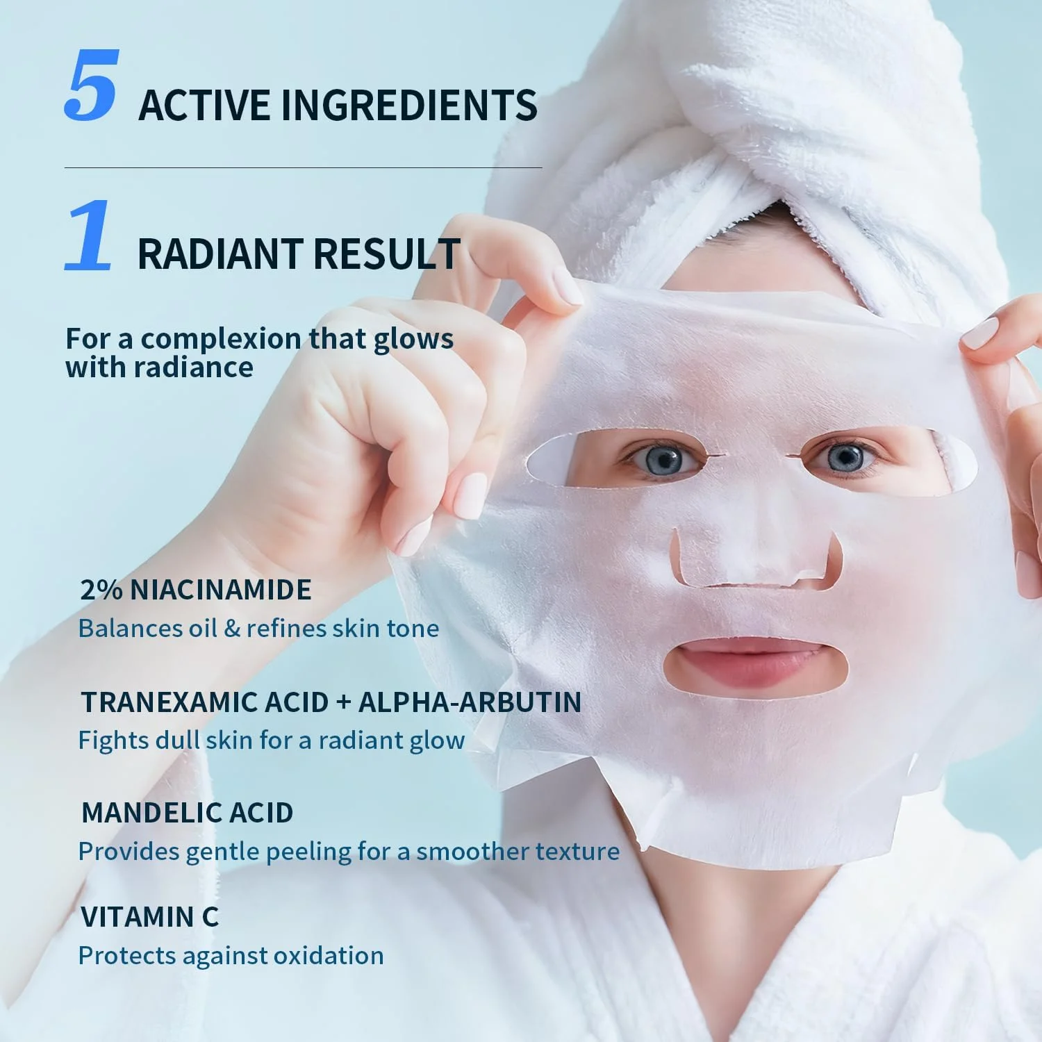 ماسک صورت روشن کننده و آبرسان، ماسک صورت درخشان کننده و مرطوب کننده با نیاسینامید، ویتامین C و آربوتین، ماسک صورت گل رز برای انواع پوست، بدون عطر، 10 عدد